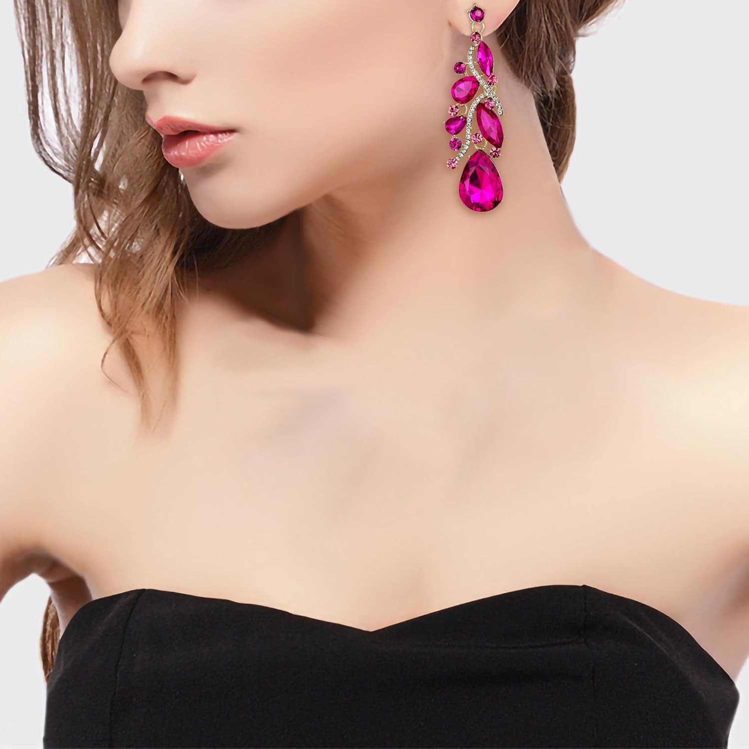 BriLove Women's Bohemian Boho Crystal Multi Teardrop Filigree Cluster Chandelier Dangle Earrings - Image 4