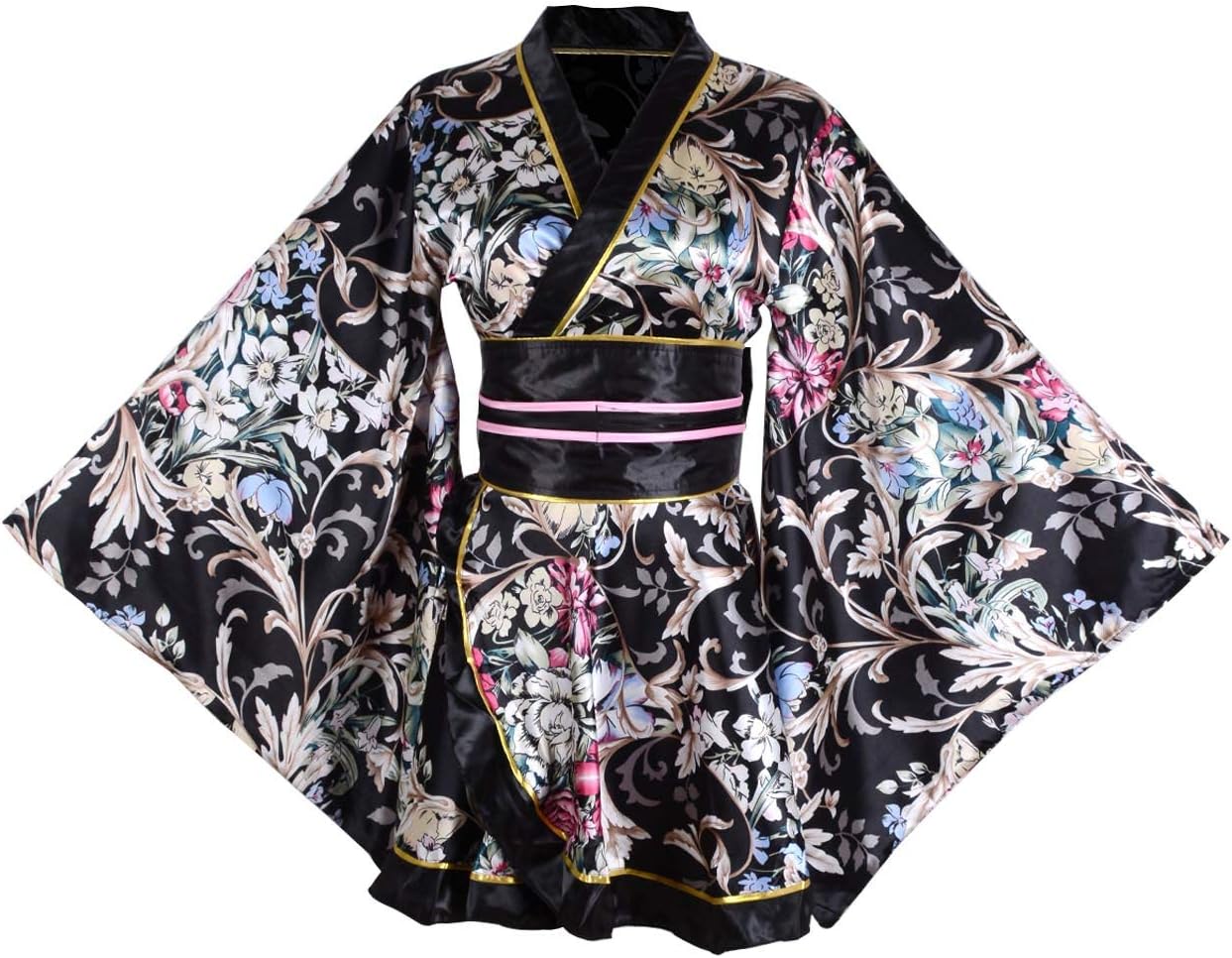 Kimono Costume Adult Japanese Geisha Floral Patten Gown Blossom Bathrobe Sleepwear With Obi Belt