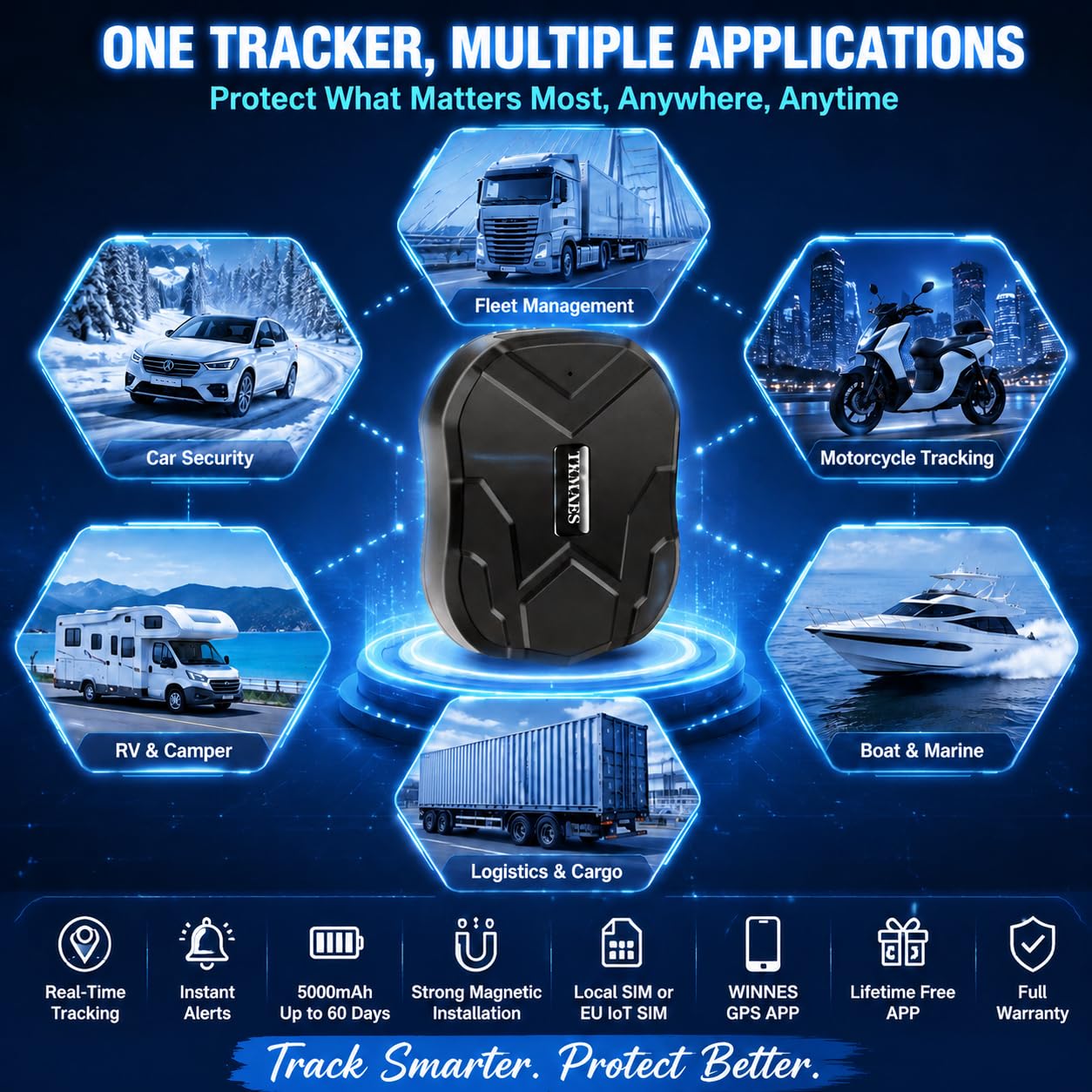 Traceur GPS 2G TK905 Voiture/Moto/Camion - Tracker GPS Suivi Temps Réel, Batterie 5000mAh Étanche IP67, Aimant Puissant, Alarme SMS/APP, Traqueur sans Abonnement