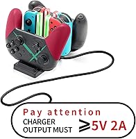 Vista 8 de Base de cargador de controlador para Nintendo Switch, estación de carga 6 en 1 para Nintendo Switch Joy-Con y controladores Pro, color negro
