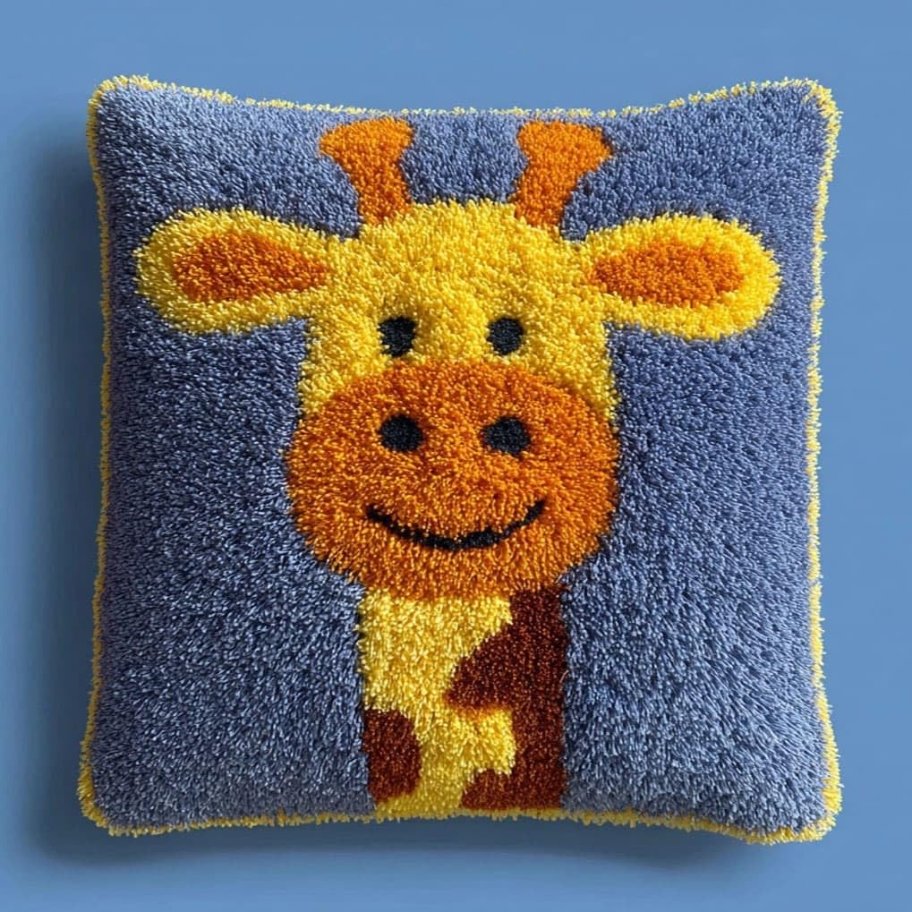 AxiangziK Handmade Latch Hook Cushion Kit 17x17 Inch,Cartoon Giraffe