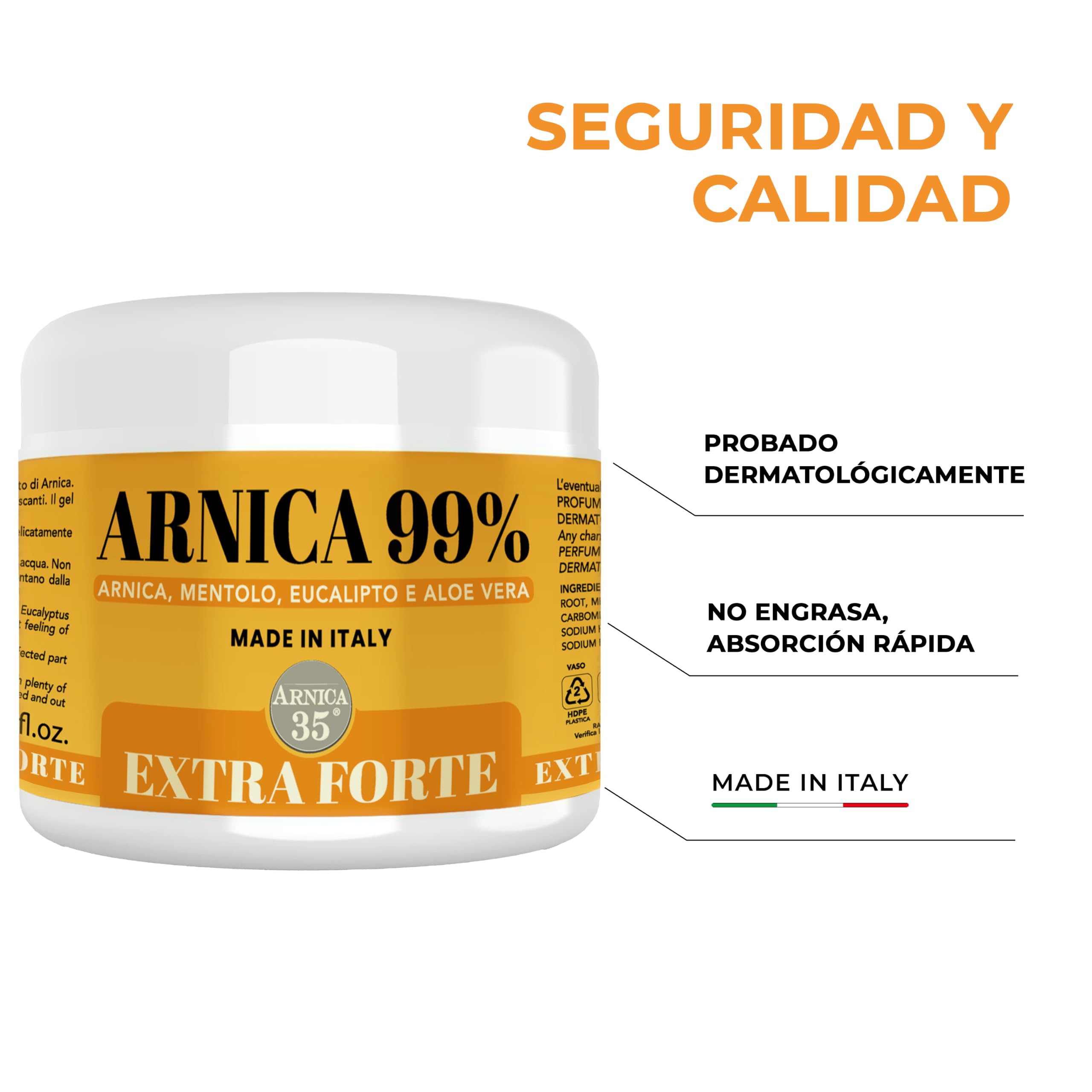 Arnica 35 – Arnica Gel Extra Fuerte 99%, Efecto Refrescante, 500 ml, Para Masajes en Músculos y Articulaciones Fatigados, También Util para la zona cervical, con Mentol, Eucalipto y Aloe Vera