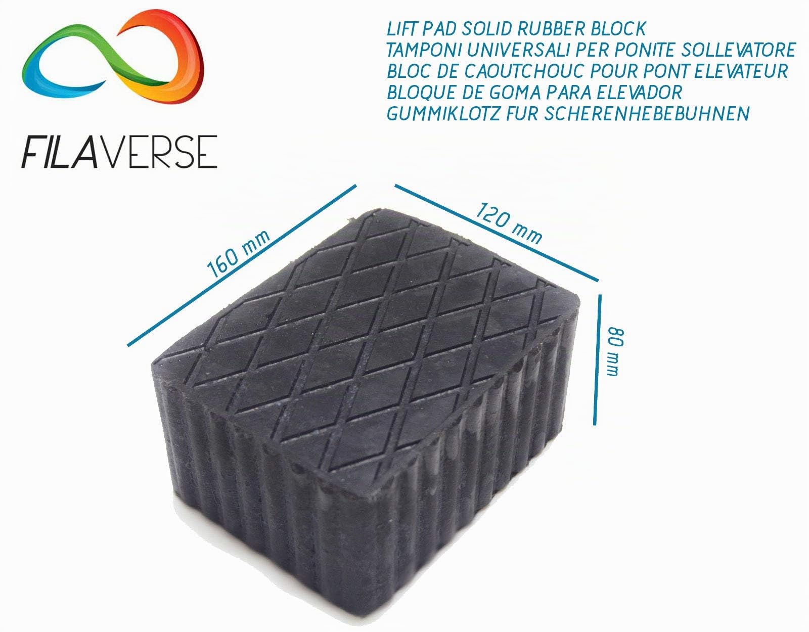 4 Tacos de GOMA 160x120x80mm para elevador tijera Cascos, Istobal, Velyen, Tecalemit, Ravaglioli, Corghi, Omnc Bloque en goma, Plato de goma maciza, lados ondulados con tecnología BEST-GRIP.