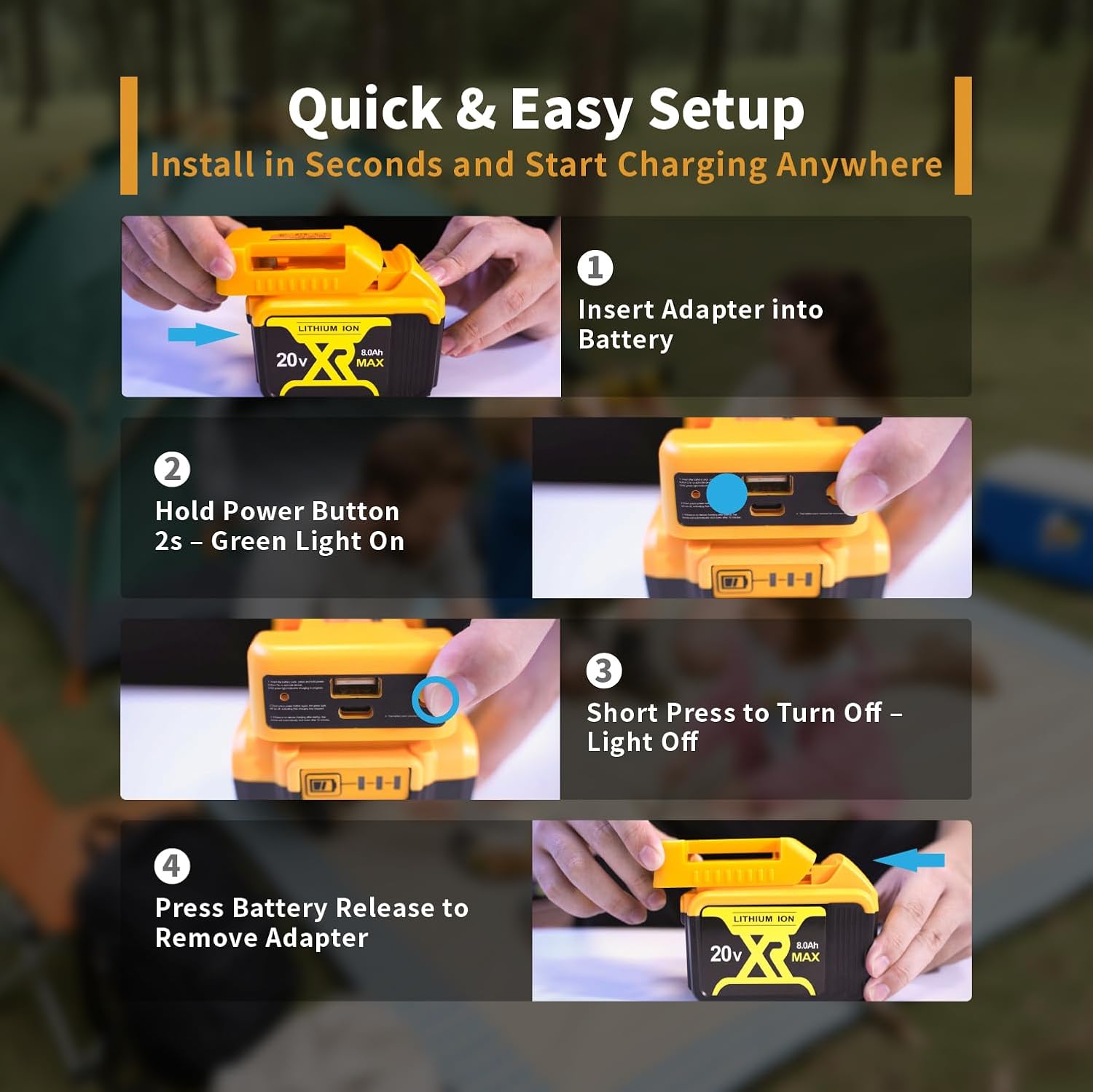 2 Pack USB Charger Adapter Compatible with Dewalt 20V Battery, Battery Holder with USB-C Charging & USB-A Port, Power Connector Adapter (Adapter Only)