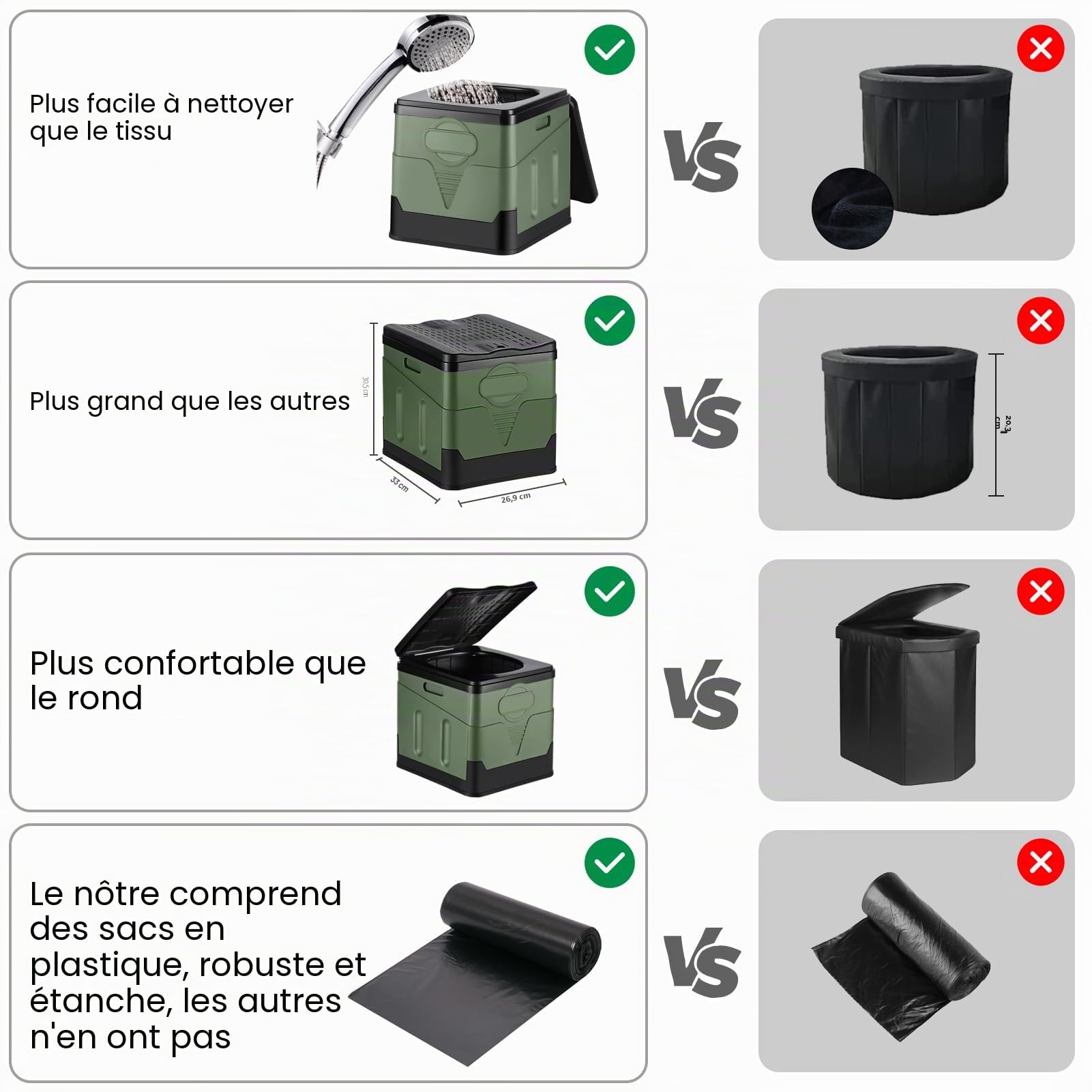 Toilettes portatives de Camping,Toilettes portatives Pliantes avec Le Couvercle, pour Adultes Toilettes extérieures de Seau de Camping Plage randonnée Nautique Voyage Toilettes