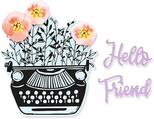 Sizzix Framelits - Juego de troqueles de 5 unidades con sellos Hello Typewriter de Jen Long  665321  Capítulo 2 2022, multicolor