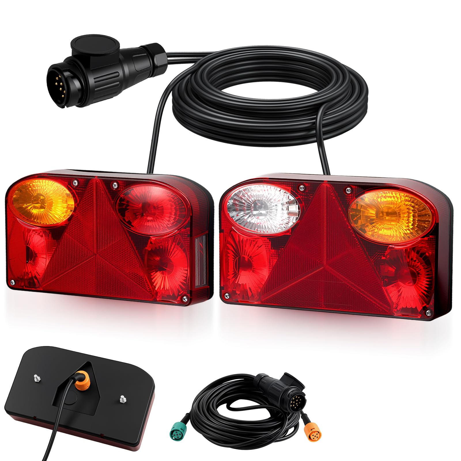 AUTOUTLET Kit Luci Posteriori Alogene per Rimorchio,Connettore 13 Pin con 7 Funzioni/Cavo da 5,5 M,Omologato E9,Impermeabile IP65,Design a Baionetta,Fanali Posteriori Universali Multifunzione