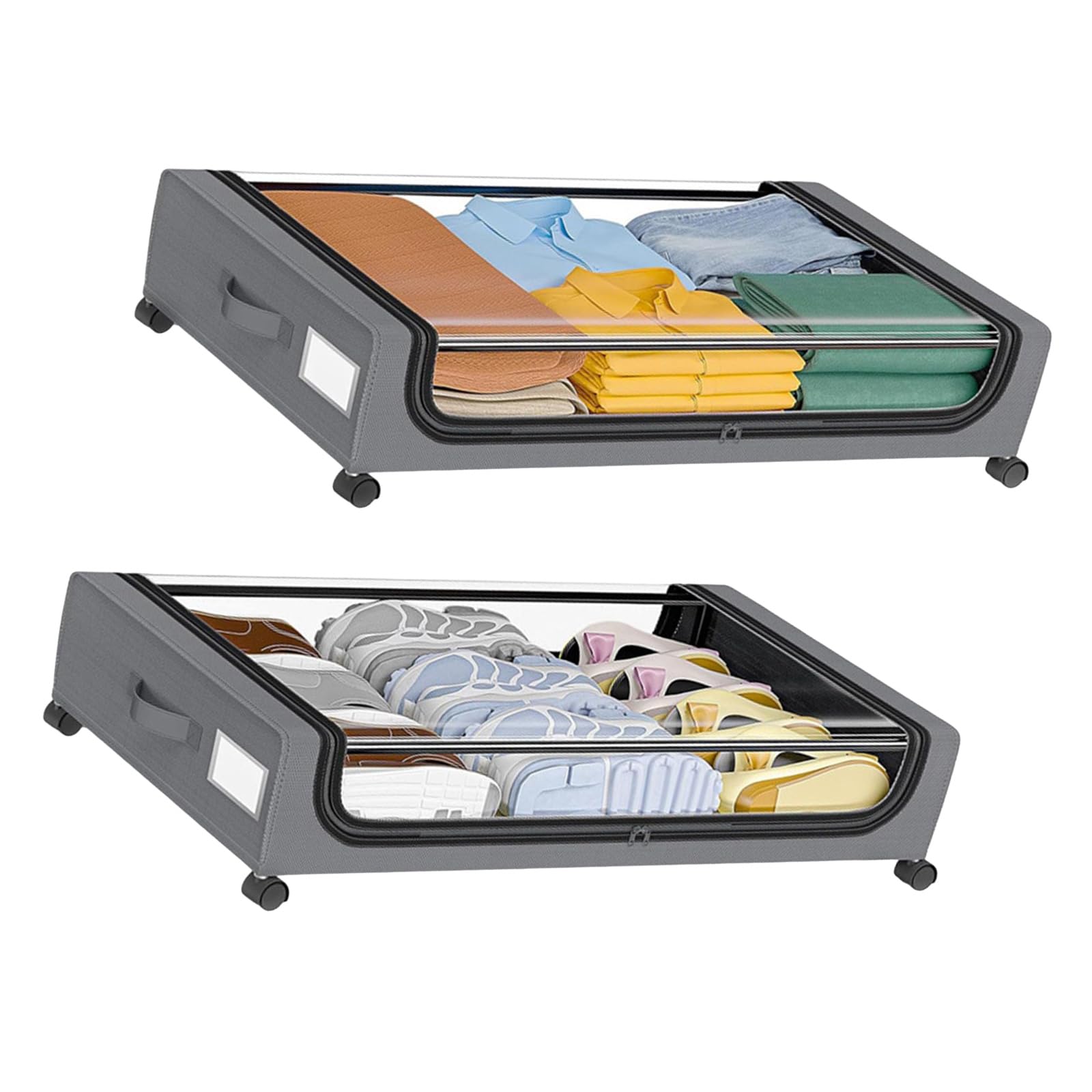 ZBIianxer Rolling Underbed Organizer, 2 Pack Storage Bins with Clear Window and for Clothes and Shoe Storage Bedroom Closet Dorm Apartment Pull Out