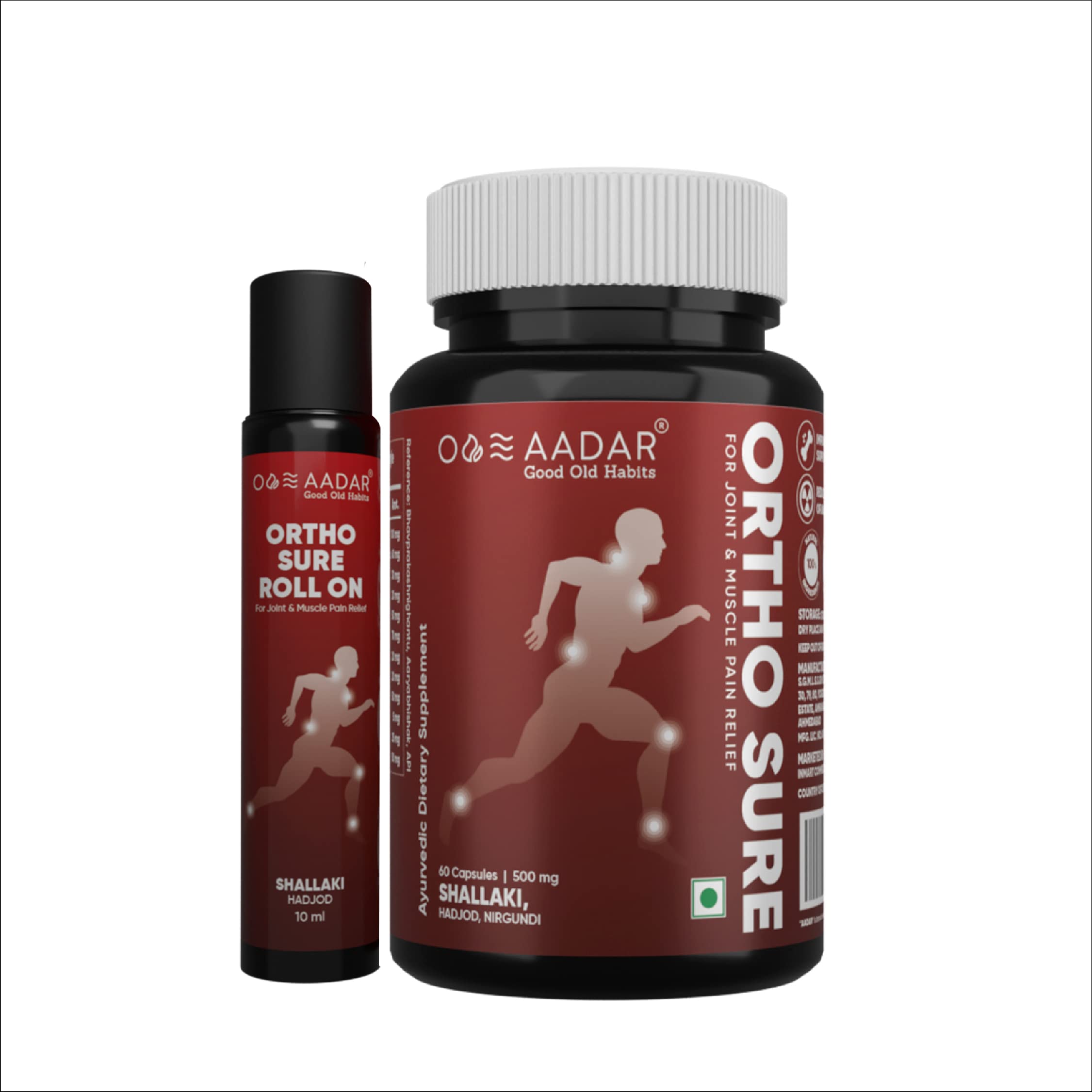 AADAR Ayurvedic Ortho Sure Pack | Pain Relief Capsule (60 Capsules) and Roll On (10 ml) for Knee, Back, Joints and Muscle | Shallaki, Hadjod (Pack of 2) (B0B36F9JDW) Amazon Price History, Amazon Price Tracker