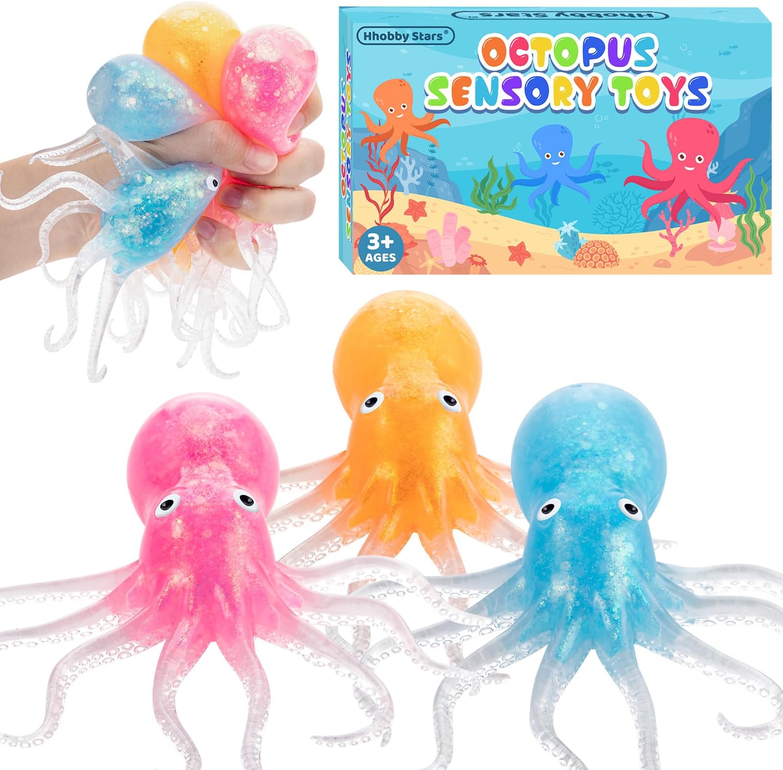 Octopus Stress Balls for Kids Adults, Octopus Squeeze Balls Sensory Fidget Toys, Squishy Toys for 3 4 5 6 7 8 9 10 Boys Girls Gifts, Classroom Prizes Party Favors for Toddlers