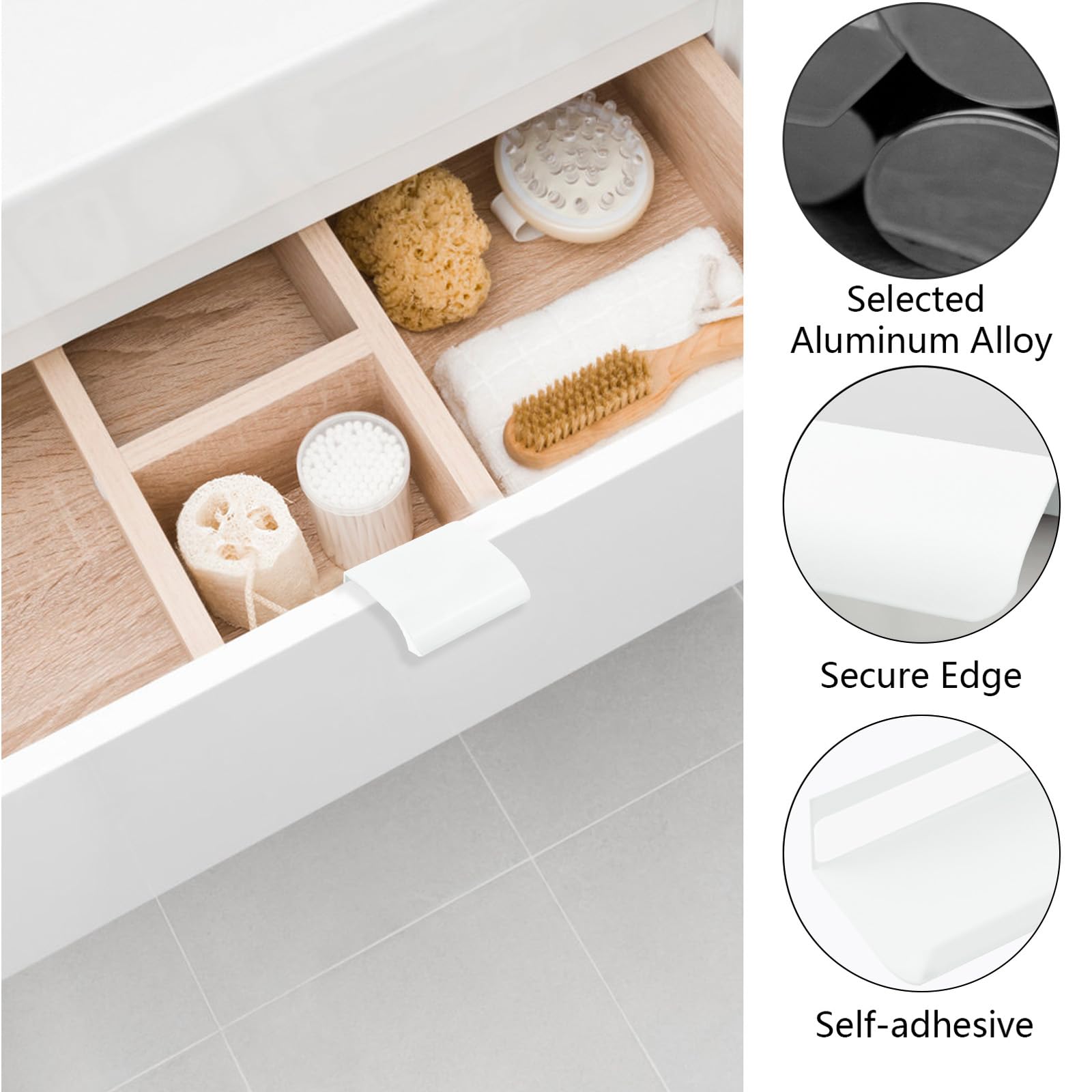 MOROBOR Maniglia Invisibile In Alluminio 50 Mm – Autoadesiva, 4 Pezzi, Per Mobili E Cassetti, Colore Bianco