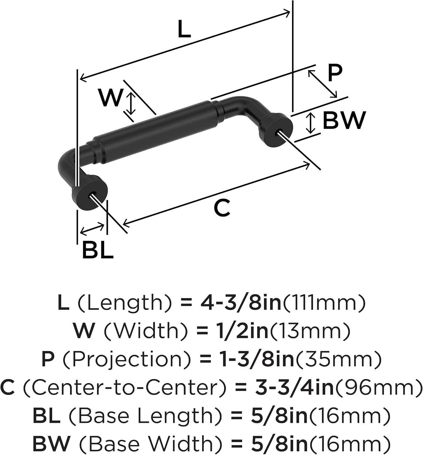 Amerock Coble 3-3/4 inch (96mm) Center-to-Center Matte Black Cabinet Pull, BP37662MB
