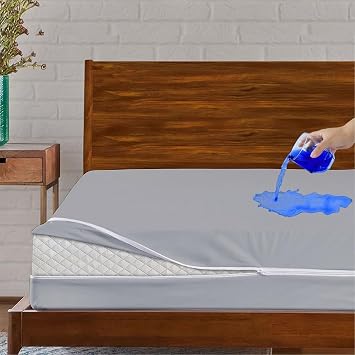 Twin Mattress Protector Encasement with Zipper, 100% Waterproof Bed Cover, Noiseless, Breathable, Absorbent Cover, Deep Pocket Fits 15 Inch Mattress, Durable 100% Polyester Bed Cover, Light Grey