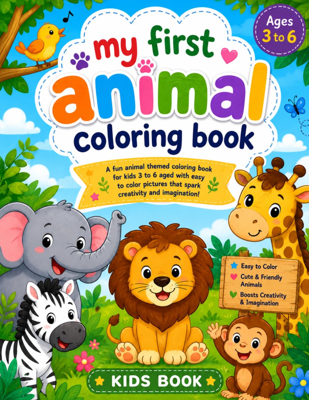 My First Animal Coloring Book for Kids Ages 3-6: Fun and Easy Animal Coloring Pages for Toddlers, Preschoolers, and Kindergarten Kids | Cute Animals with Bold and Simple Designs for Early Learners