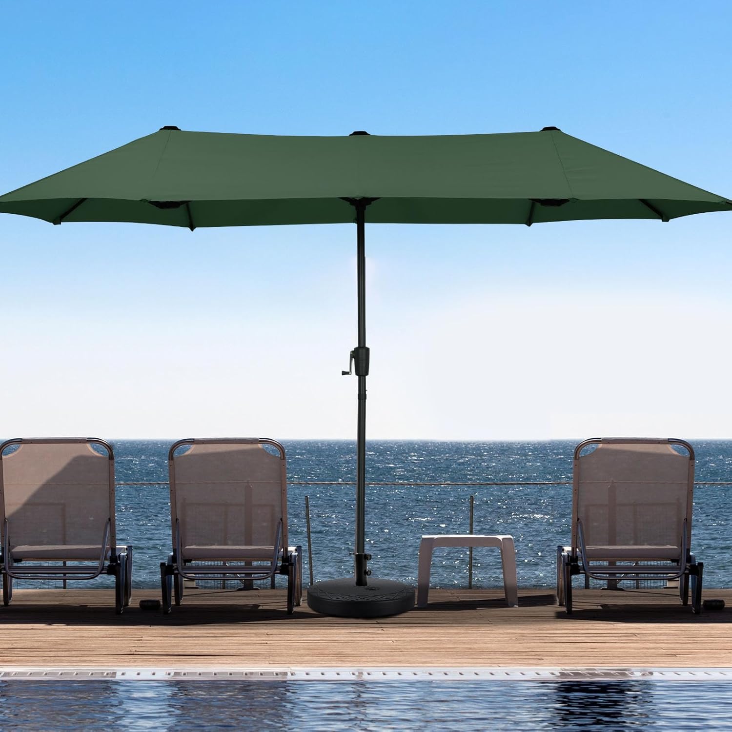 13Ft Large Patio Umbrella with Solar Lights Outdoor Double-Sided Market Table Umbrella Easy Crank for Yard, Poolside, Deck-Blue