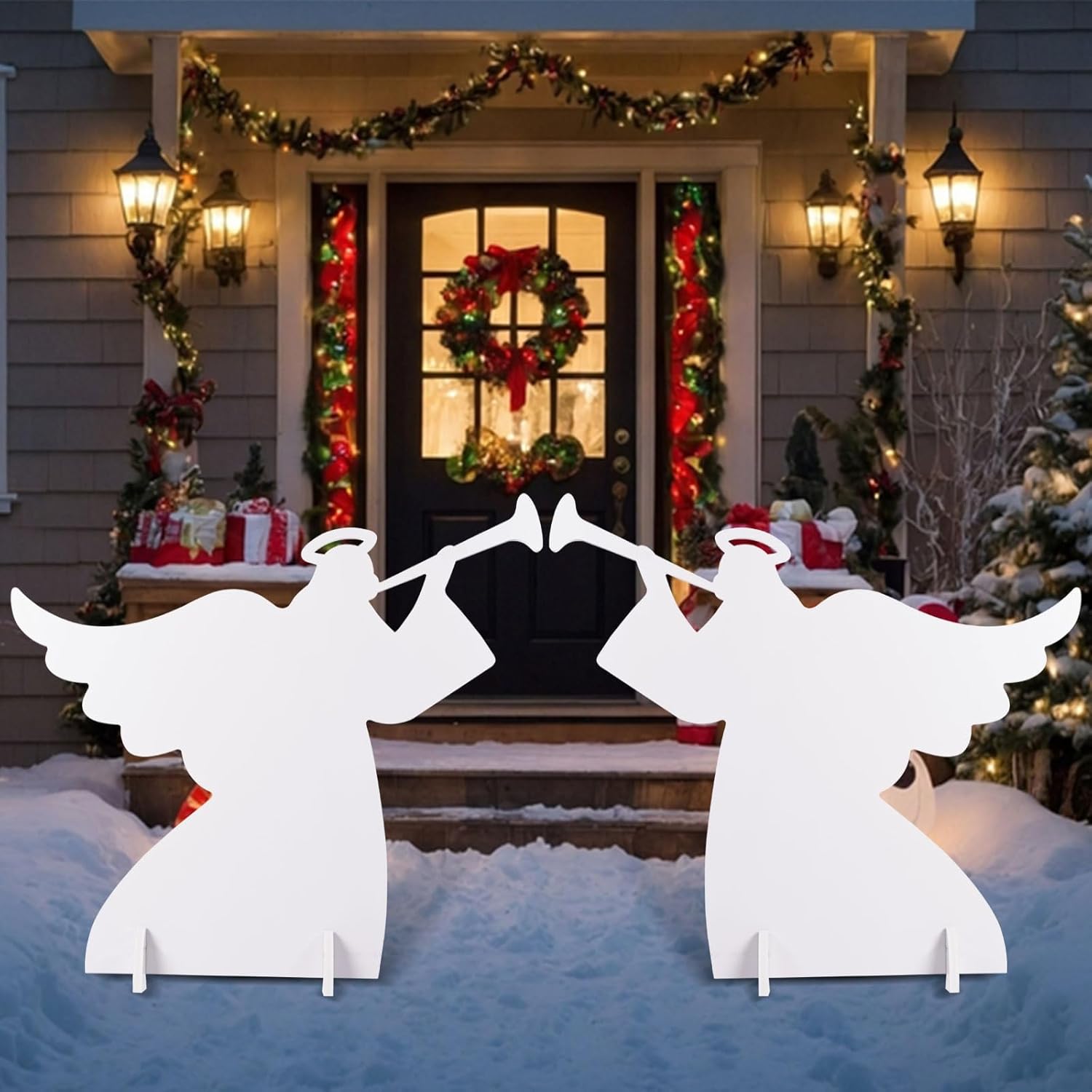 AWIZOM 2 Pcs 35.6 Inch Christmas Angels Outdoor Decorations Large Angel Nativity Scene Yard Signs White Religious Yard Decorations for Xmas Holiday Garden Lawn Home Patio Outdoor Display