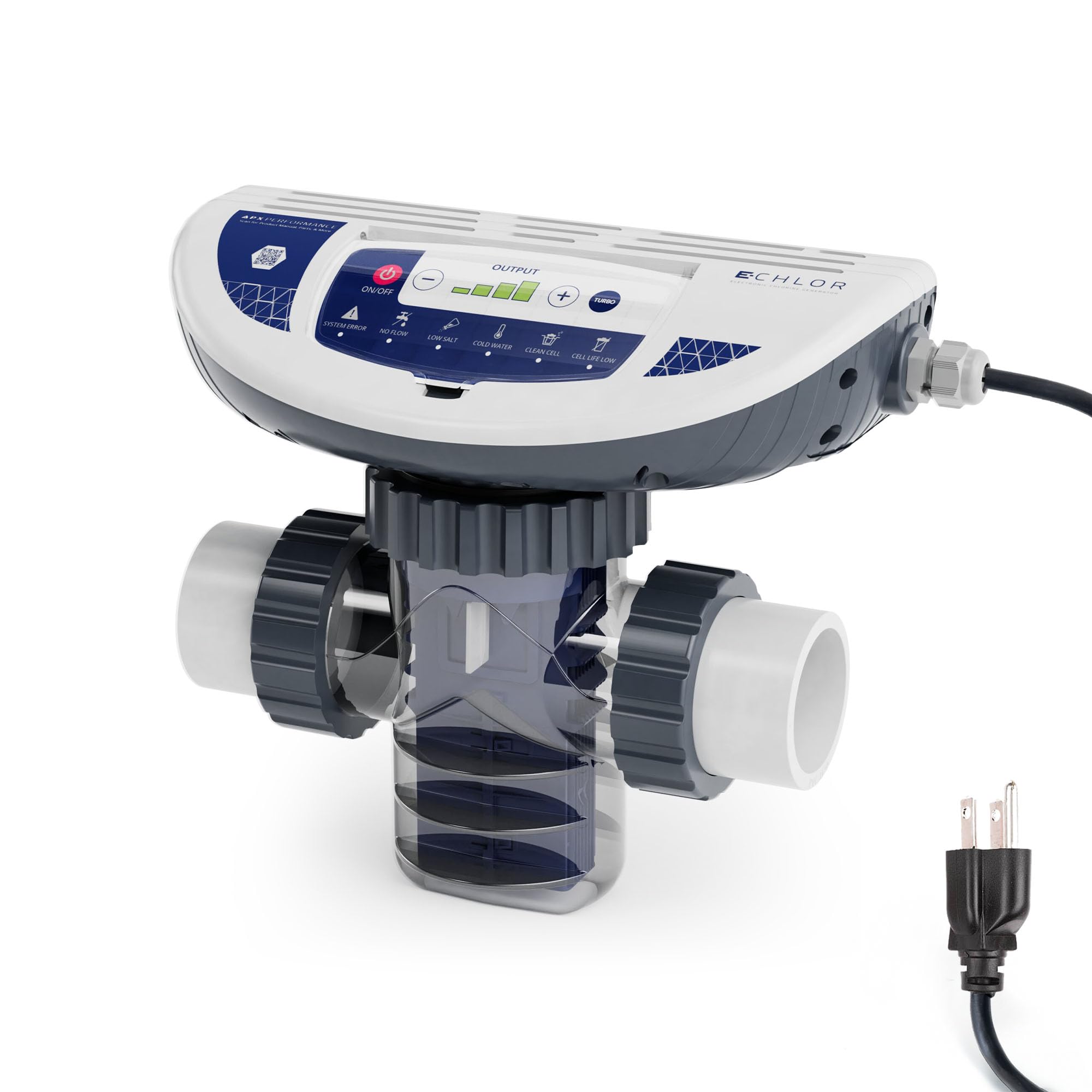 E-CHLOR - Generador de Cloro Salino, Sal de Piscina, Enchufable para Piscinas de hasta 32.000 Galones Máx