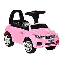 HOMCOM Macchinina per Bambini Cavalcabile con Volante, Fari e Musiche Integrate, Macchina per Bambini in PP e Metallo, 63.5x28x36 cm, Rosa