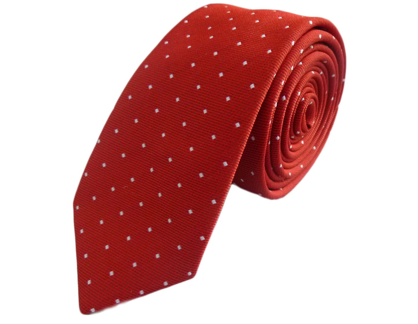 Great British Tie Club Men's Red (White Dot) Retro Pin Spot Skinny Tie (Red (White Dot))
