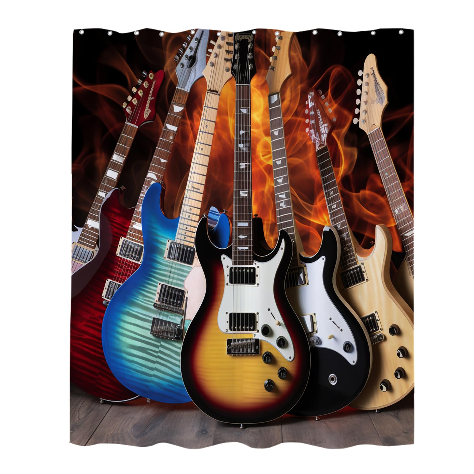 Funny Guitar Shower Curtains Retro Electric Guitar Music Band Theme Small Window Curtain Bathroom Decor Set with Hooks Waterproof Washable 72 W x 72 H Inches Yellow Blue