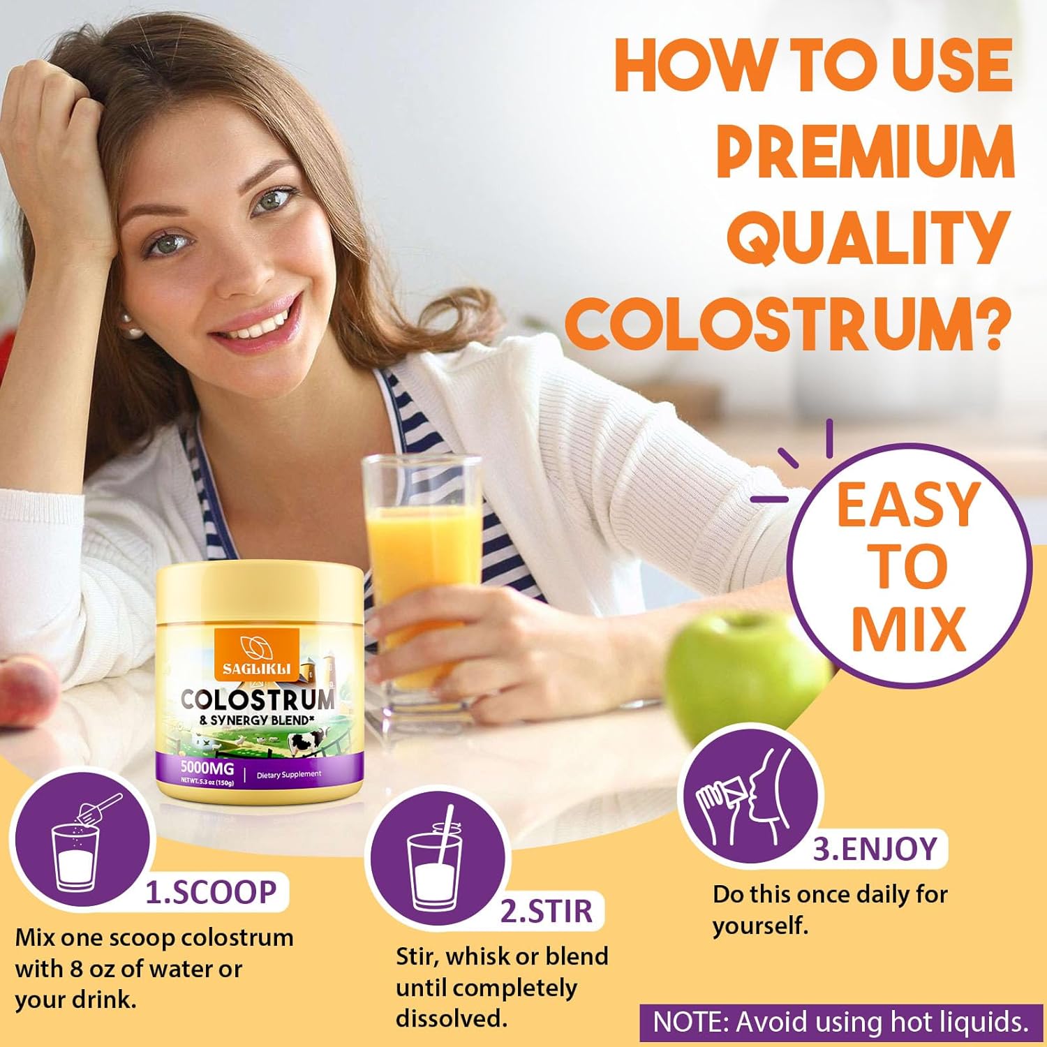 Colostrum Powder Supplement 5,000 mg, Grass-Fed Bovine Colostrum with Prebiotics, Probiotics, Lactoferrin & PRP, 30 Servings - Image 5