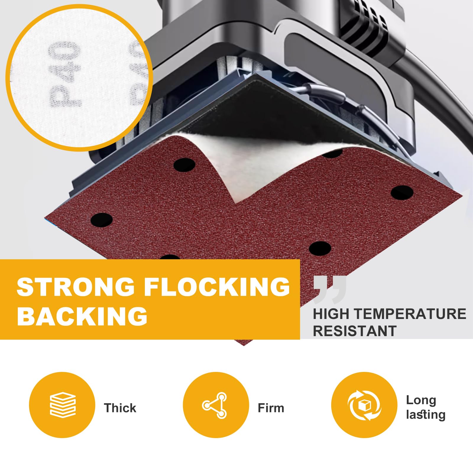 Sruhrak 50 Pezzi Carta Abrasiva Kit, 115x145mm Carta Levigatrice 40/60/80/120/240 Grana 8 Fori Carta Vetrata Rettangolari per Levigatrice Orbitali Casuali