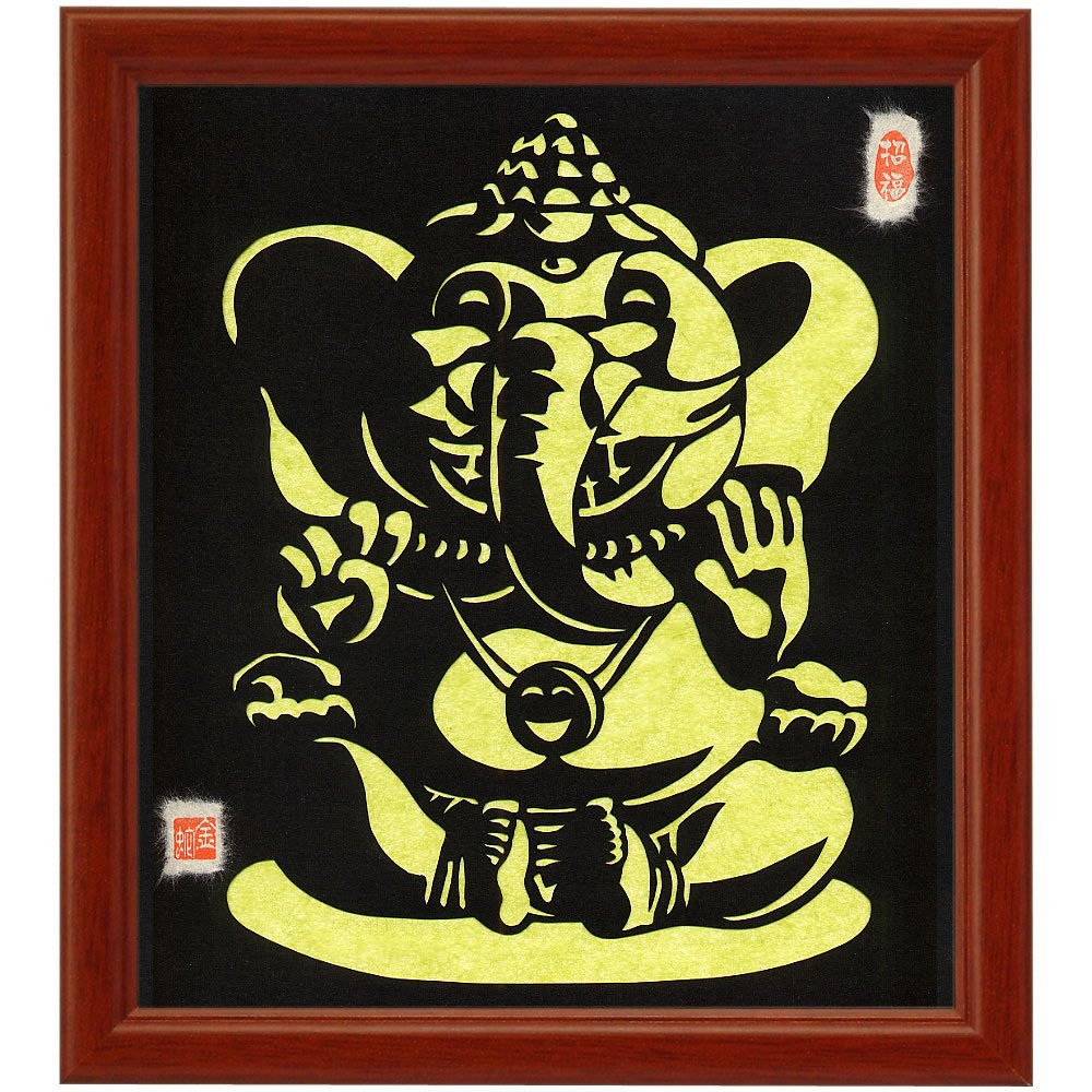 Amazon.co.jp: 色紙サイズの額装仕立て開運切り絵『夢をかなえるゾウの