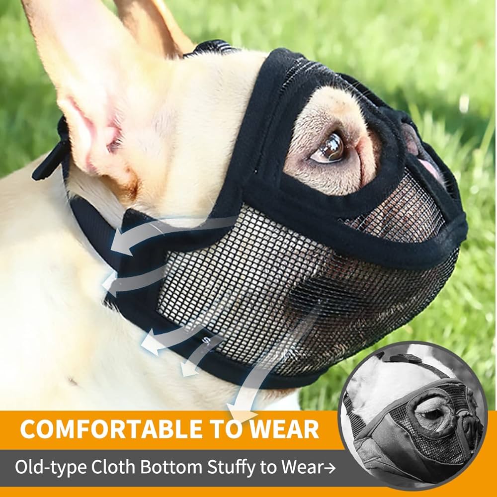 Short Snout Dog Muzzle, Breathable Mesh Flat Faced Muzzle