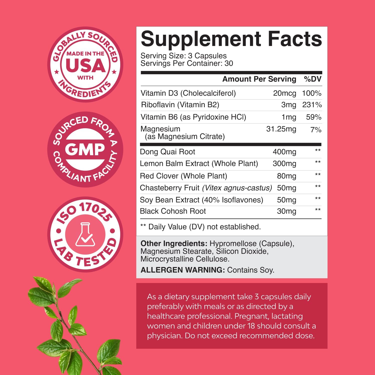 Complete Herbal Menopause Supplement for Women - Multibenefit Menopause Ease Hormone Balance for Women for Night Sweats Mood and More with Dong Quai Vitex Chaste Berry and Black Cohosh - 90 Count - Image 3