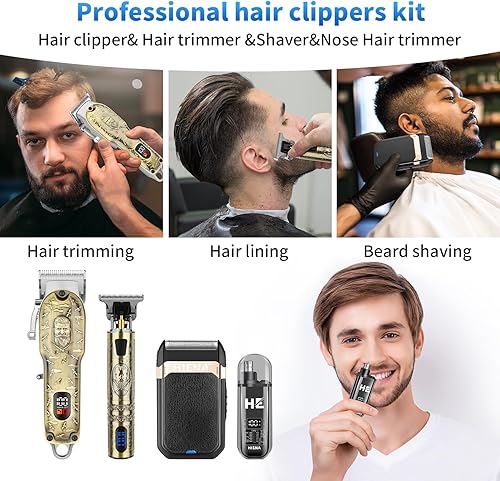 Miniatura 7 de HIENA PRO Cortadora de pelo para hombres profesionales, juego de cortadora de pelo inalámbrica y cuchilla en T, afeitadora eléctrica, afeitadora de