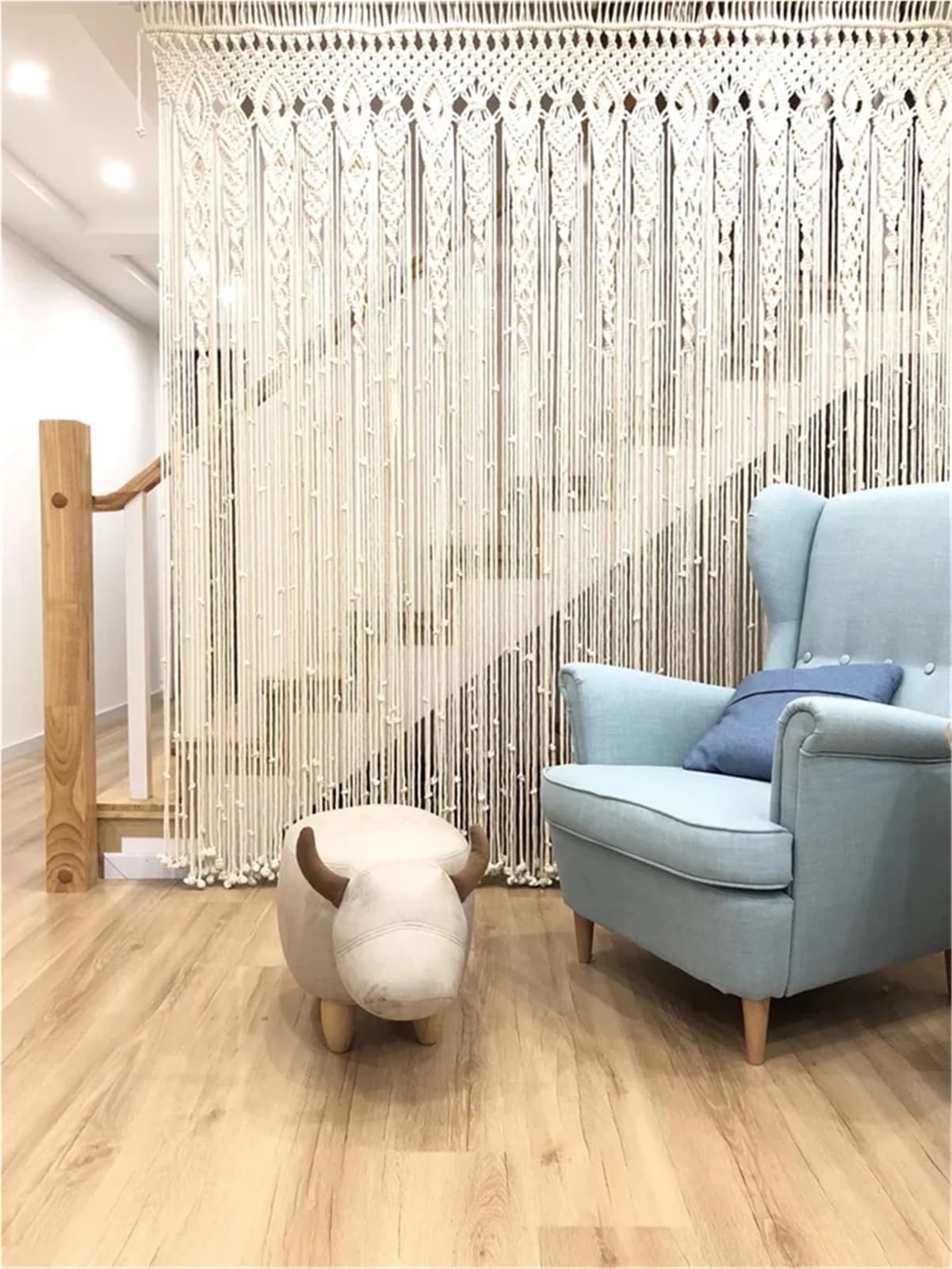 Rideau en Macramé Grand Rideau de Porte en Coton macramé tissé à la Main avec Pompons, Tapisserie Murale, décoration Artistique, Toile de Fond de Mariage pour La Chambre à Coucher
