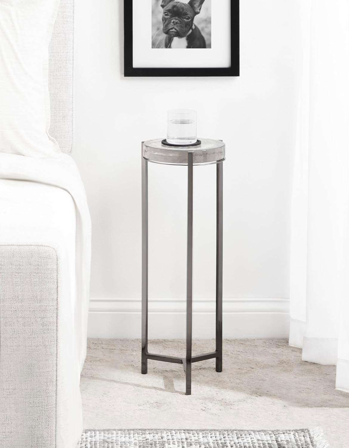 Kate and Laurel Aguilar Modern Drink Table; 9 x 9 x 23; Gray Gunmetal with Clear Glass; Unique Round Glass Accent Table for Small Spaces
