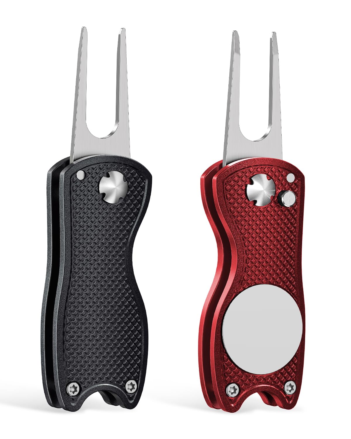 GreenHaven 2-6 Pack Golf Divot Repair Tool for Golfers Foldable Metal Green Tool with Magnetic Putt Alignment Ball Marker Pop-up Fork Tine with Sturdy