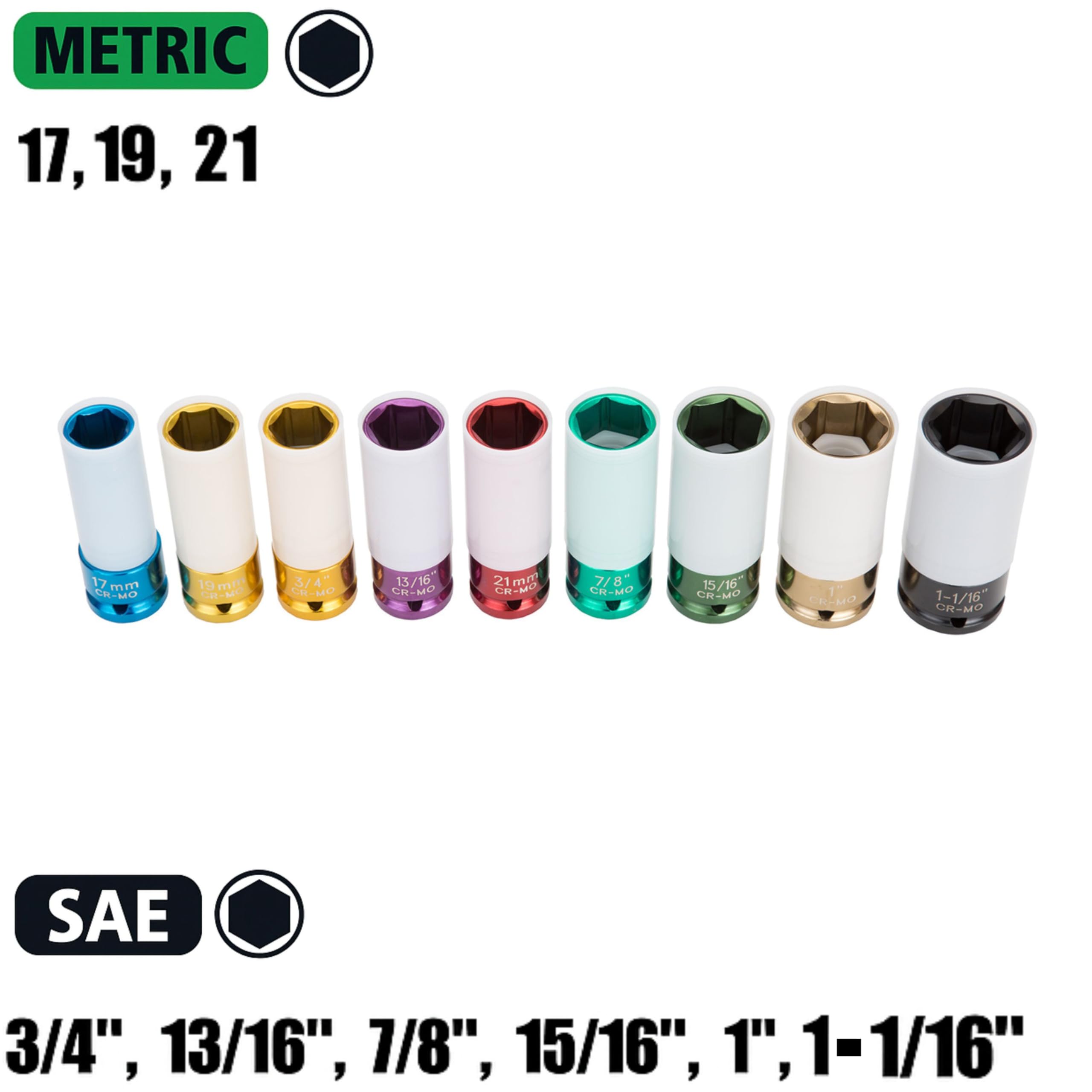 oemtools 24224 1/2 Inch Drive rueda pantalla extra fina de pared de vaso de impacto Set, 9 piezas