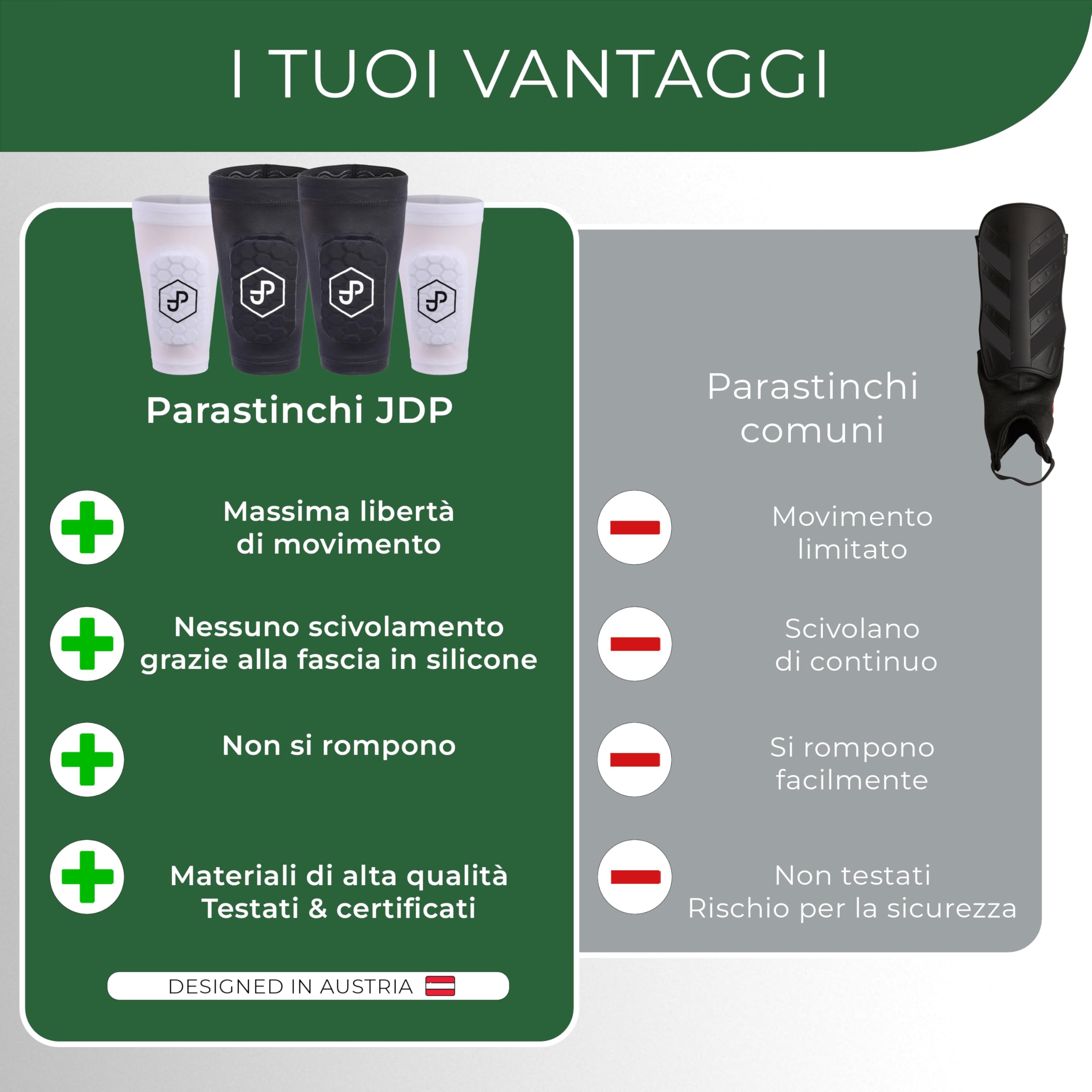 JDP Premium parastinchi 3 in 1, calze con parastinchi integrato da calcio uomo / donna / bambini, protezioni per tibia incluse con calzettoni da calcio, parastinchi da sportivi, accessori sportivi