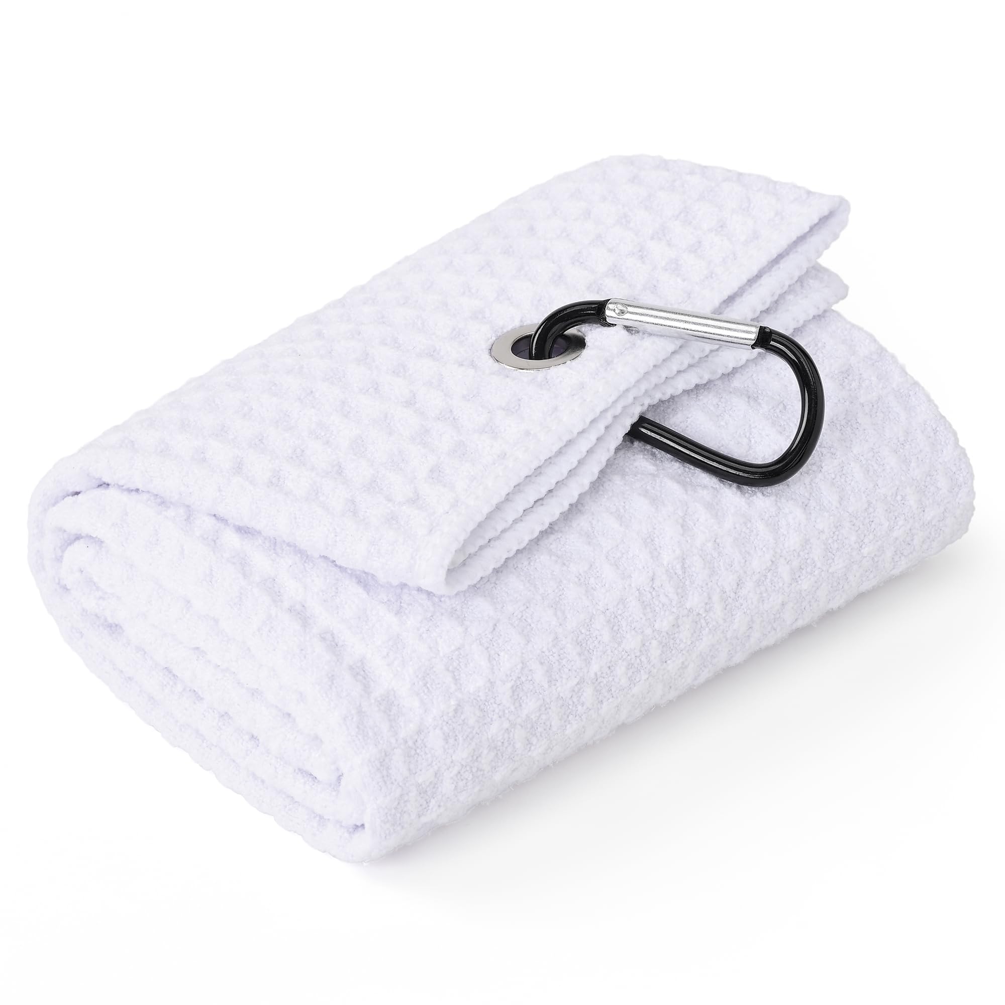 Mile High Life Premium Waffle-Weave Golf Towel | 16" X 24" | Extra Absorbent & Quick-Dry | Ultra-Soft Microfiber | Carabiner Clip | Multi-Color Options | Golf Accessory for Men & Women, White