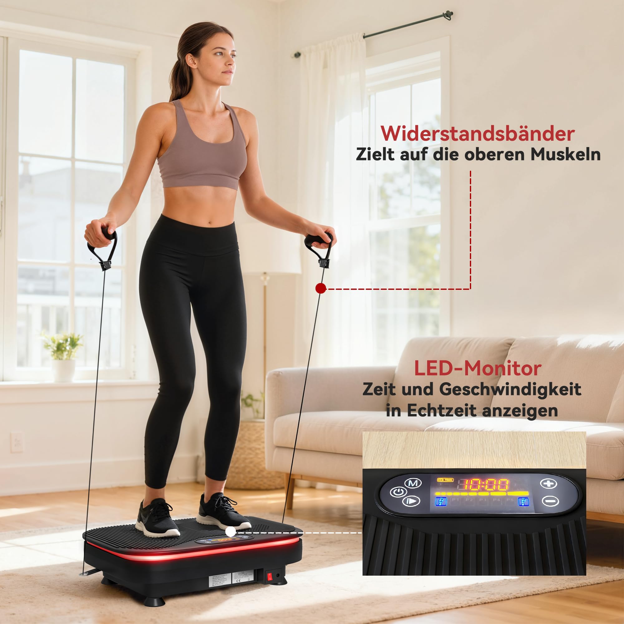 SPORTNOW Vibrationsplatte Rüttelplatte mit 99 Intensitätsstufen 3 Vorprogramm Lichtern Bluetooth Widerstandsbänder Kompakt Vibrationsgerät Vibrationstrainer für Muskelaufbau Ganzkörpertraining