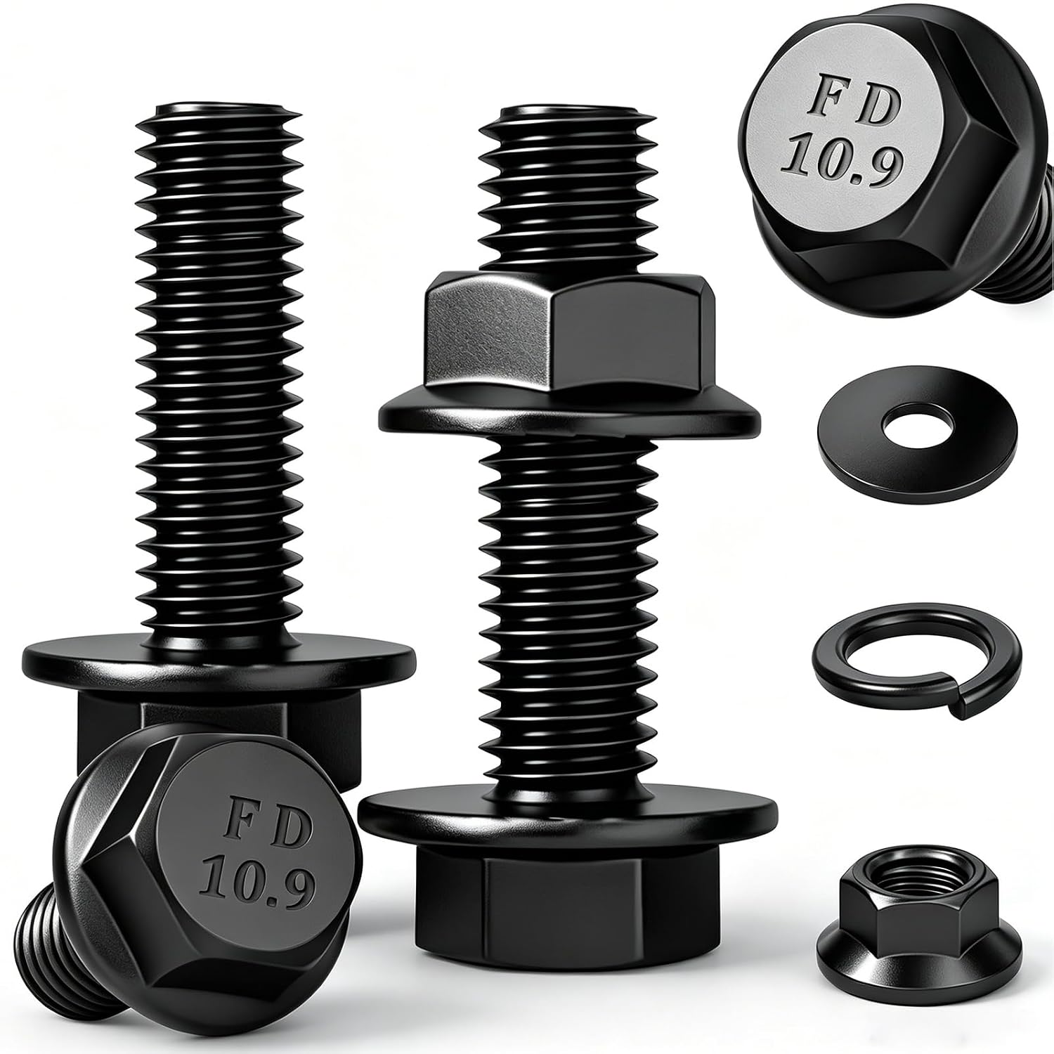 4 Sets 3/8-16 x 4 Stainless Steel Hex Head Screws Bolts, Nuts, Flat & Lock Washers,18-8(304) Full Thread