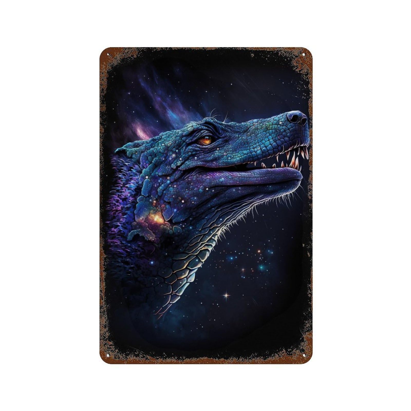 Garage Style Galactic Crocodile Head Rusty Metal Tin Sign 11.8"x7.9", Novelty Wall Decor for Bar And Workshop