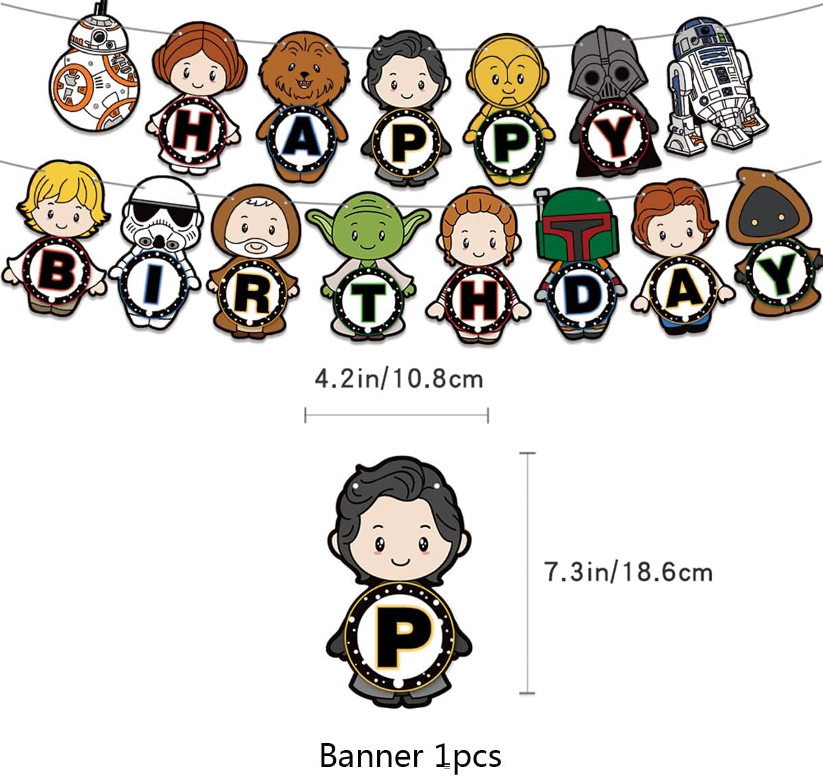 simyron Star Wars Themed Birthday Party Decorations 30 Pieces Star Wars Party Supplies Happy Birthday Banner Cake Topper Balloons for Star Theme Party for Kids Teens Star Wars Fans - Image 3