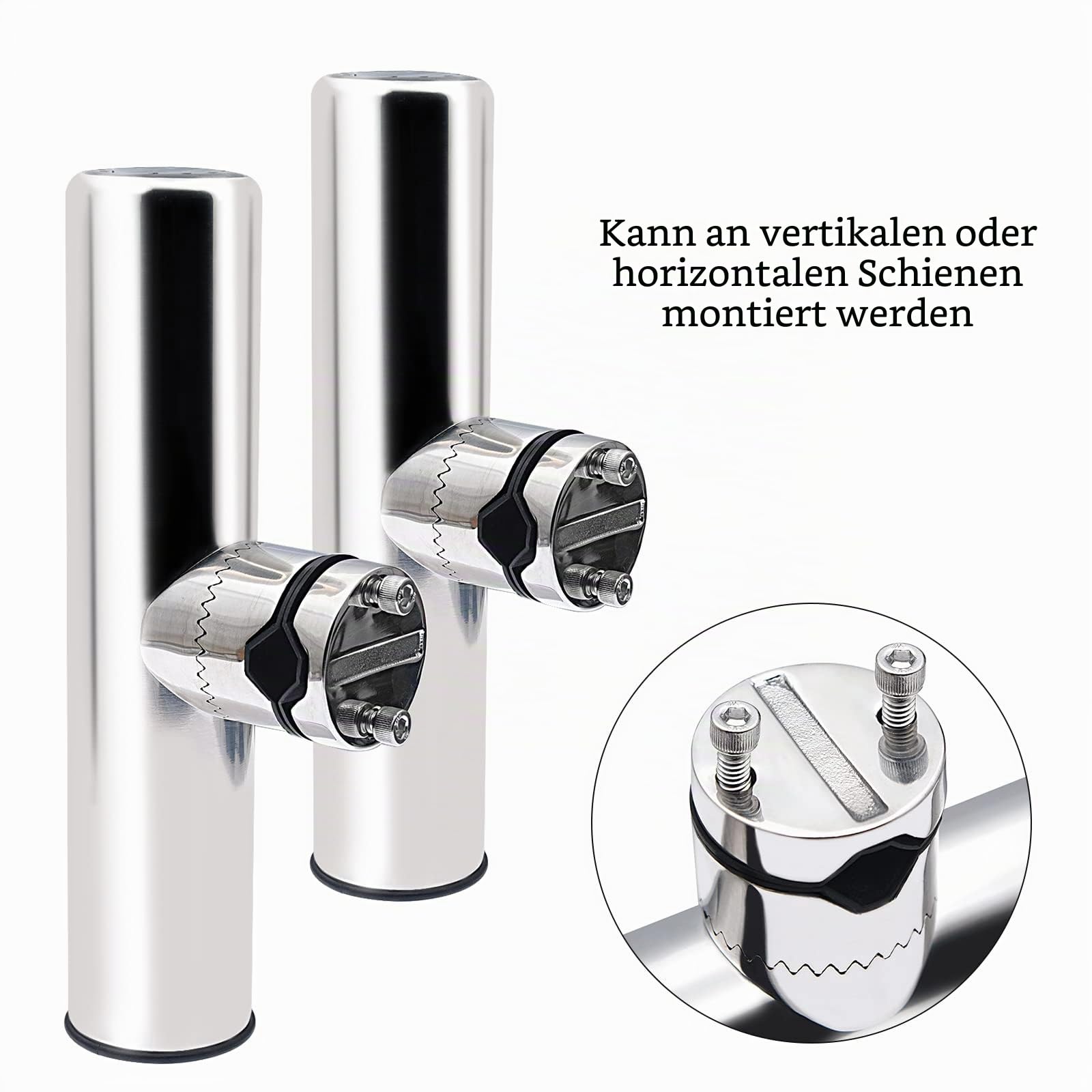 Geloo Angelrutenhalter aus Edelstahl, zum Anklippen auf verstellbaren | Rutenhalter auf Schienen, Montage aus Edelstahl, für Boote, Yachtschienen, 22 mm bis 26 mm (A)