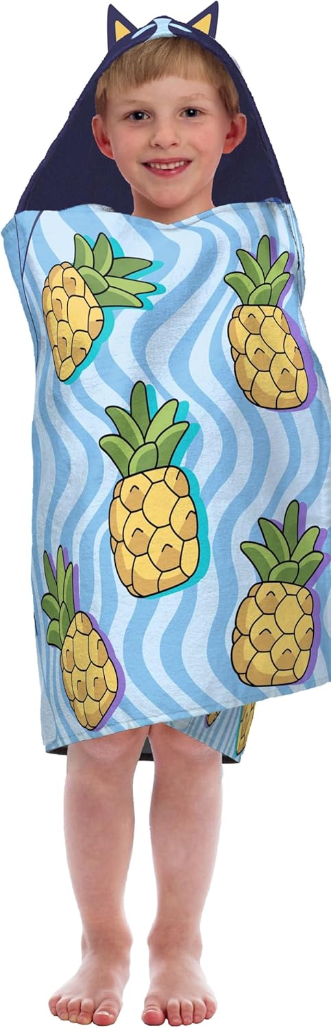 Jay Franco Hooded Bath and Beach Towel – Soft & Cozy 22" x 51" Kids' Cotton Pool Towel, Blue - Bluey