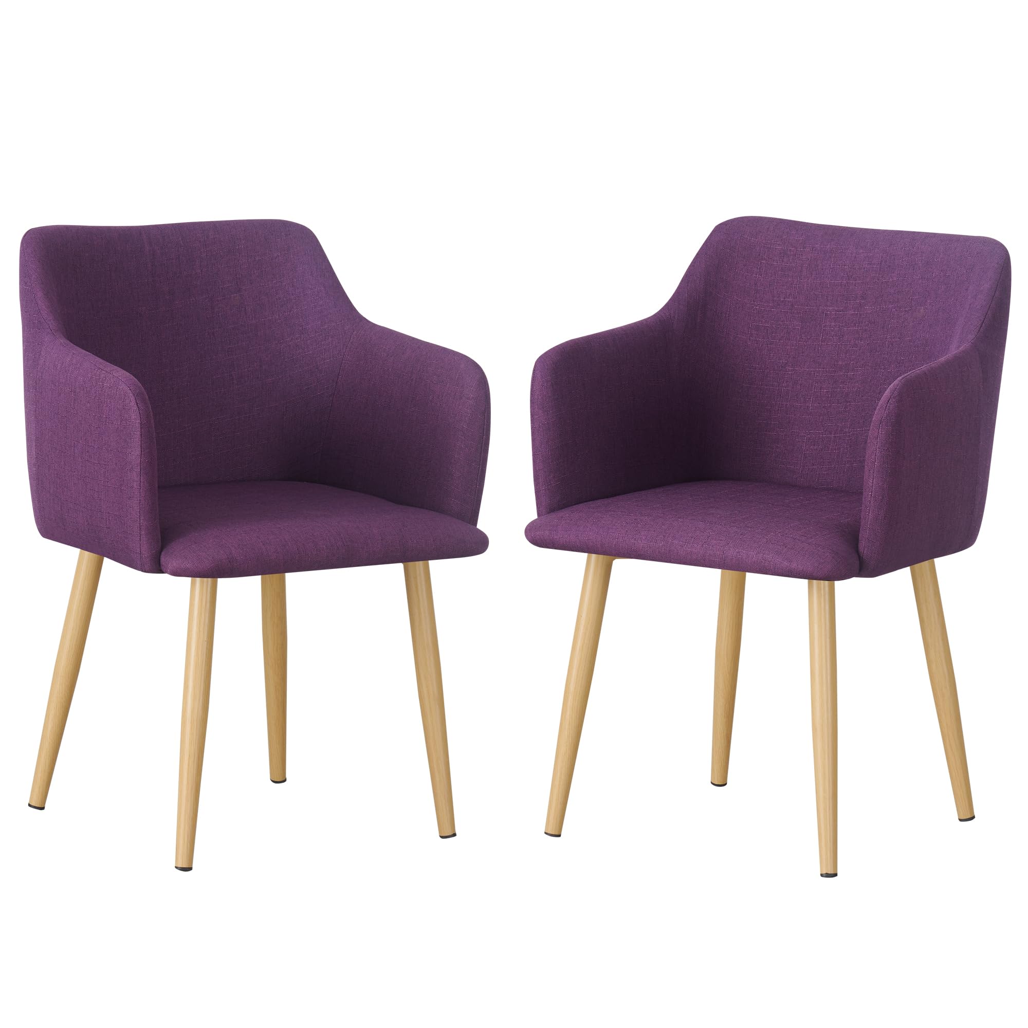 MOF Vanity Chair for Dressing Table, Bedroom or Living Room – Compact Fabric Tub Armchairs with Padded Seat & Metal Legs – Upholstered Small Bedroom Chair/Reading Chairs (2, Purple)
