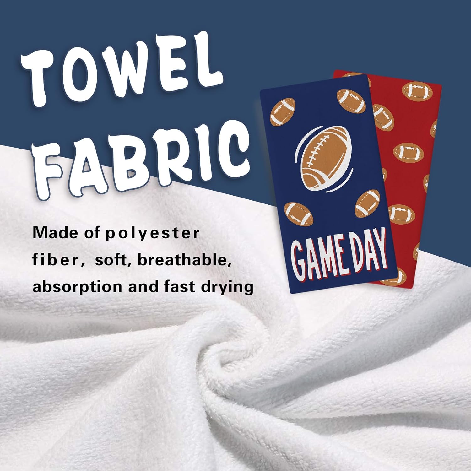 Football Season Kitchen Dish Towels Set of 2, Red Blue Rugby Sport Game Day Drying Hand Towel Baking Cooking Cloth, Farmhouse Bathroom Home Decoration Football Player Gifts 18'' x 26'' - Image 4
