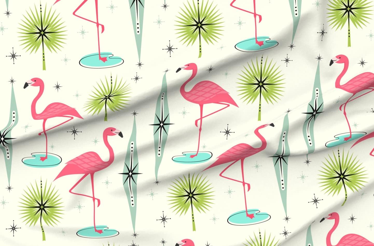 Spoonflower Fabric - Atomic Flamingo Vintage Diamonds Retro Tropical Printed on Cotton Poplin Fabric by The Yard - Sewing Shirting Quilting Dresses Apparel Crafts