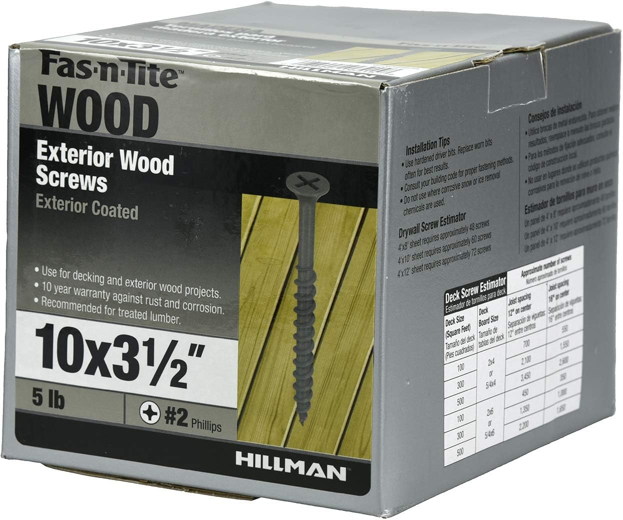 Fas-n-Tite 48393 Exterior Coated Wood Screws - 5lb Box (#10 x 3-1/2")