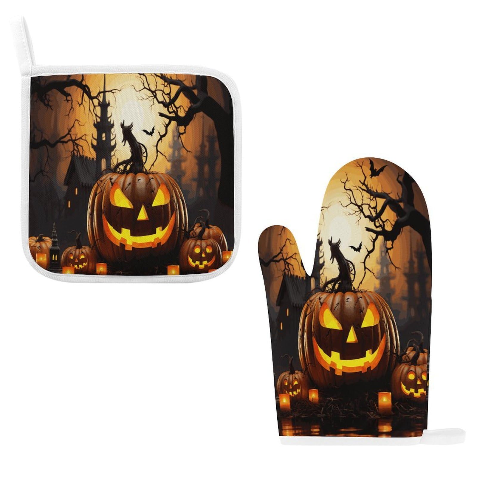 Fodpand Style Halloween Pumpkin Oven Mitts And Pot Holders Sets