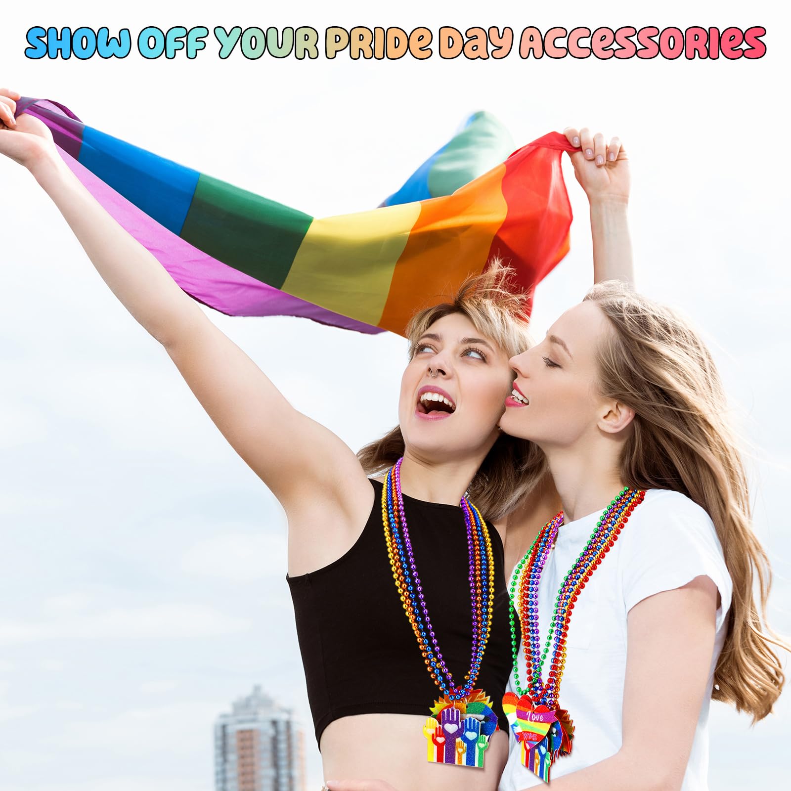 Ferreve 36 Pcs Rainbow Pride Beaded Necklaces Bulk Pride Month Necklaces for Party Favors Rainbow Procession Decorations Supplies