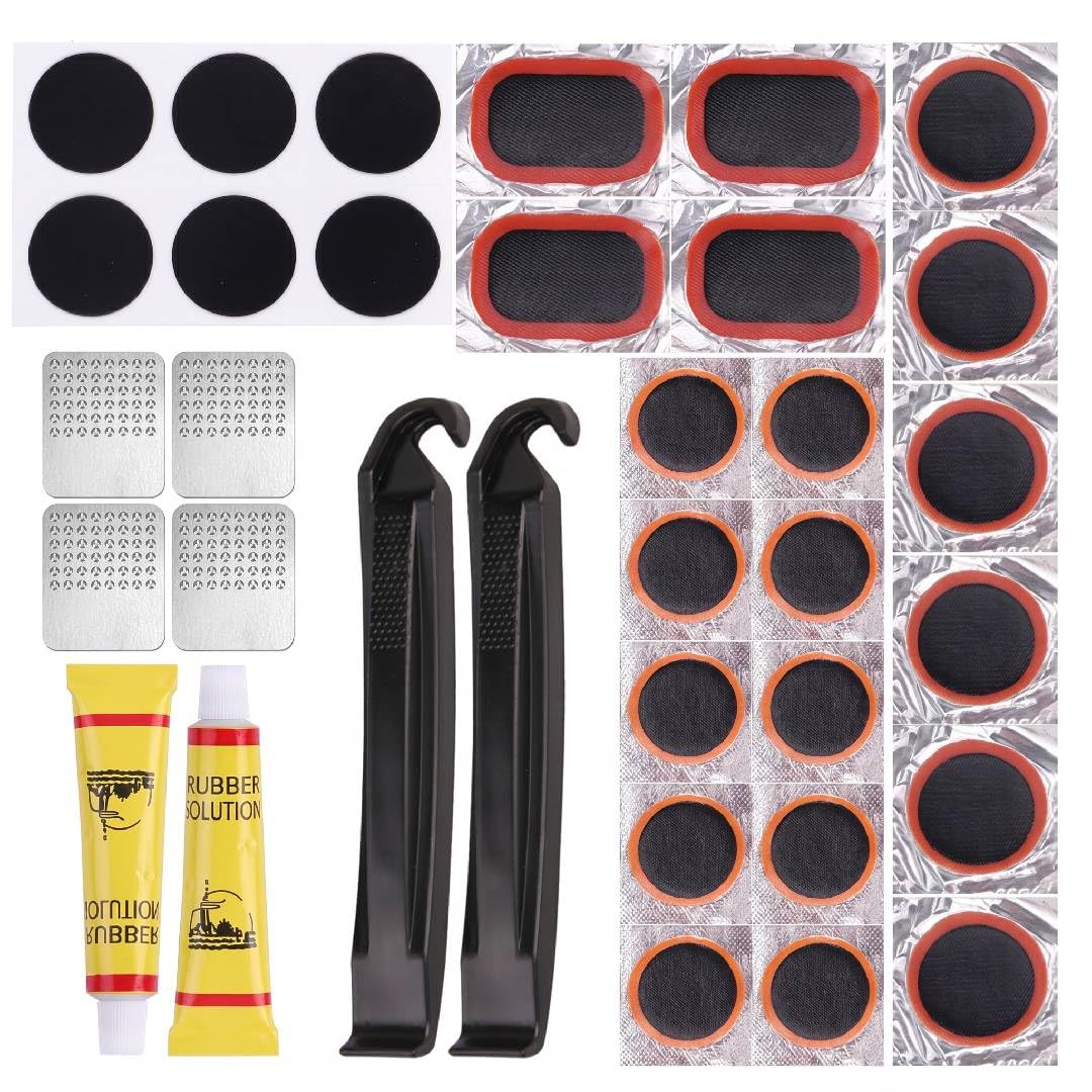 Dewbeat 34 Pcs Bicycle Puncture Repair Kit, Complete Bike Tyre Repair Patch Set with Rubber Patches Metal Rasp Tyre Levers, Portable Cycling Kit for Road Mountain Bike Emergency Outdoor Riding