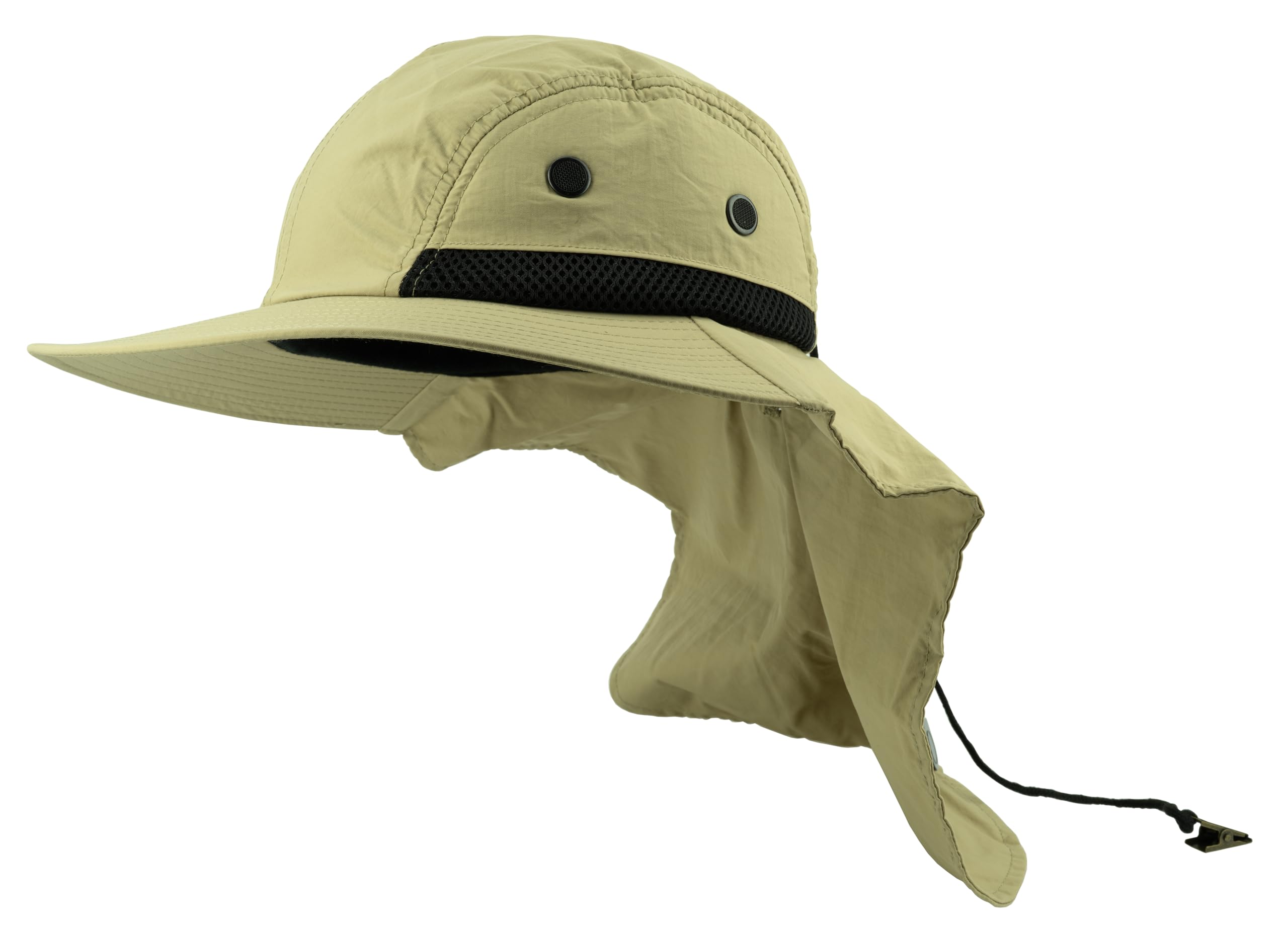 Sombrero de ala ancha para hombres y mujeres, con solapa para el cuello, impermeable, protección UPF50, pesca, senderismo, safari, Caqui, talla única